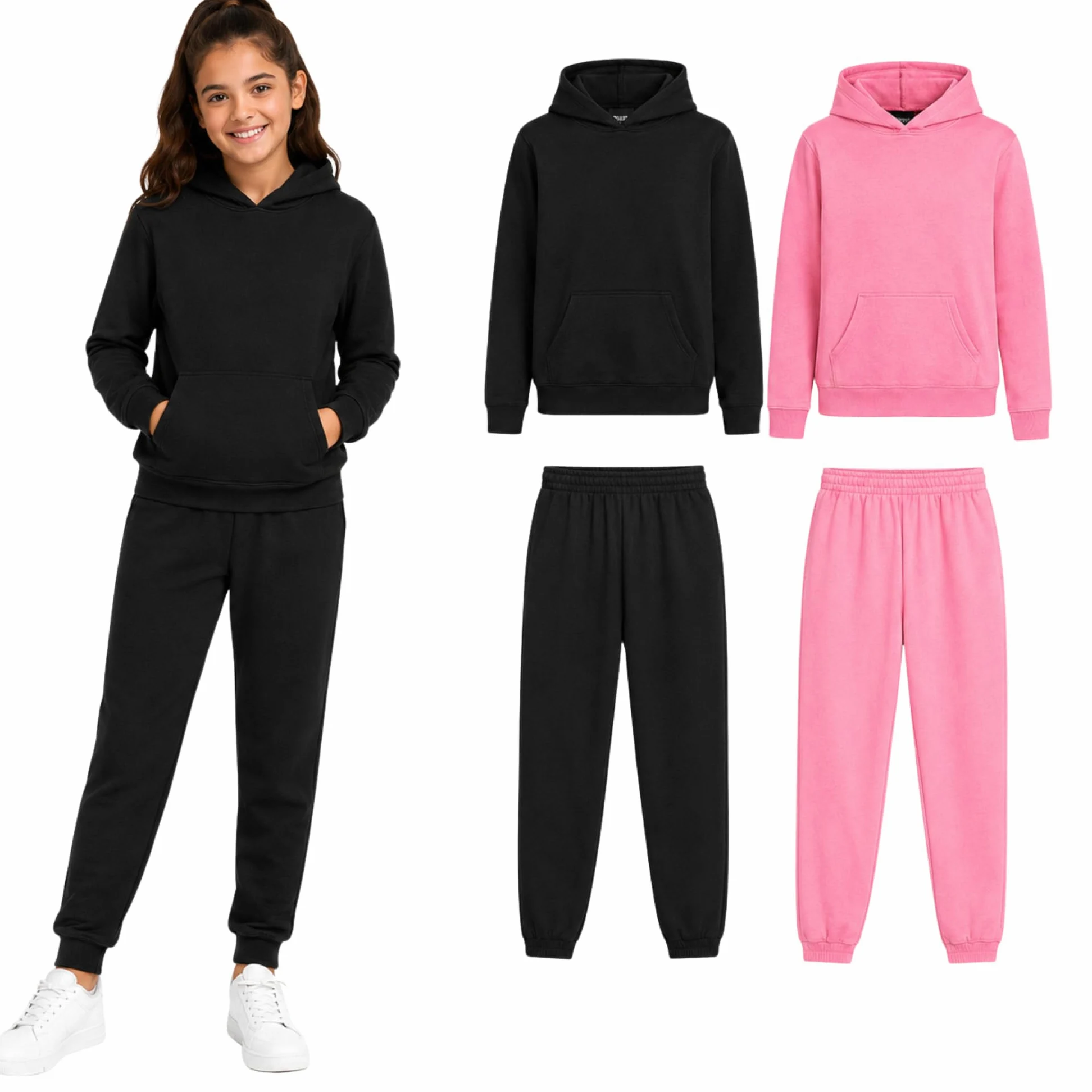 Real Love Conjunto de sudadera para niñas, 4 piezas, forro polar suave, ligero, sudadera con capucha y pantalones deportivos para niñas (tallas 5-16)