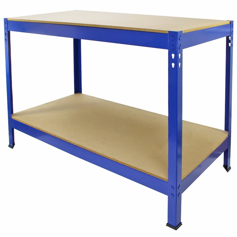 Q-Rax Mesa Trabajo Metálica 90x100x60cm Azul Banco Taller Ajustable 200kg