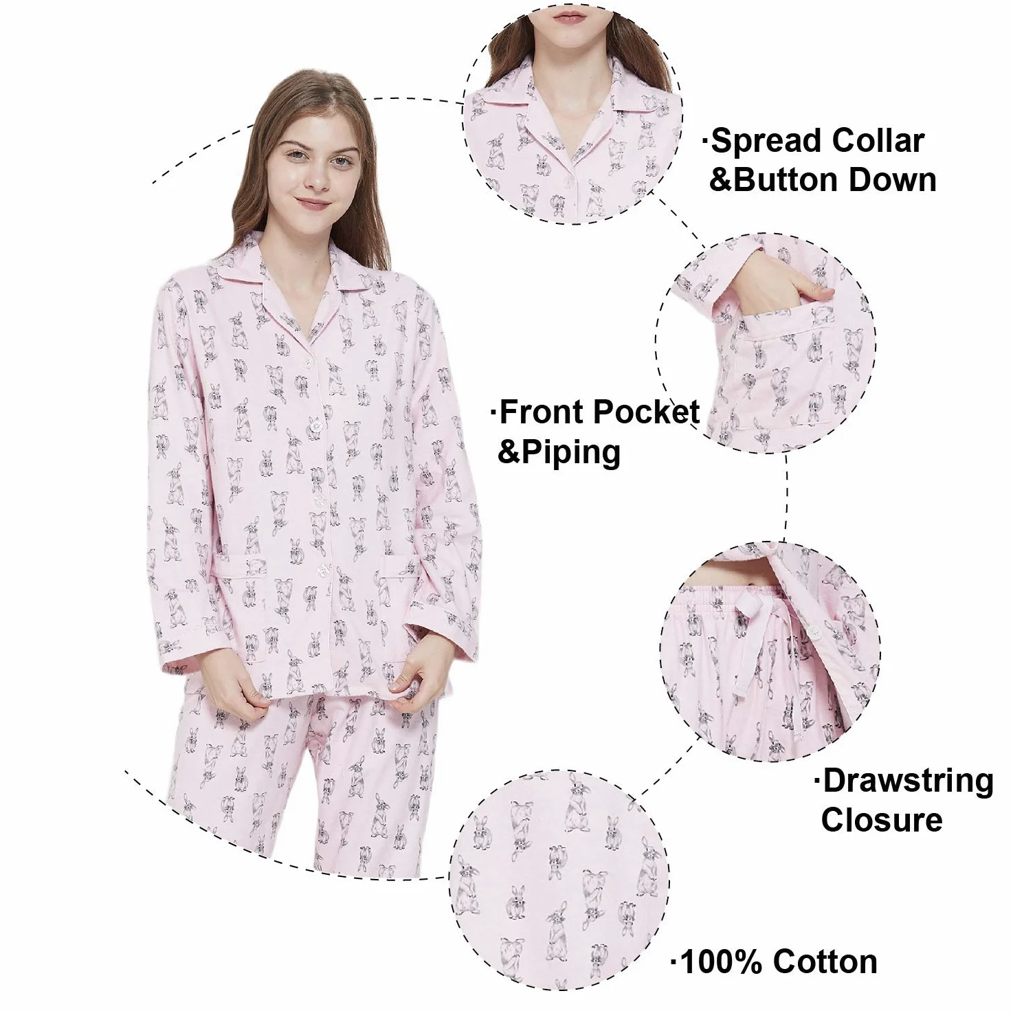 amaxer Conjunto de pijama de franela para mujer, 100% algodón, suave, de Navidad, para mujer, pijama de manga larga, con botones, ropa de dormir cálida