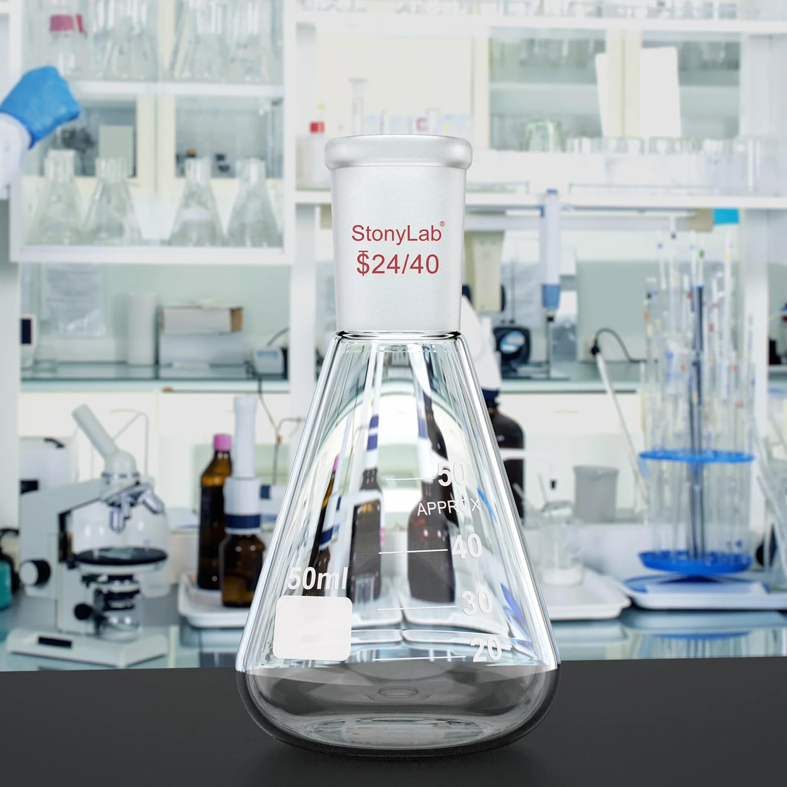 Matraz Erlenmeyer de Cristal 24/40 50ml, Frasco de Laboratorio de Vidrio de Borosilicato de Pared Gruesa