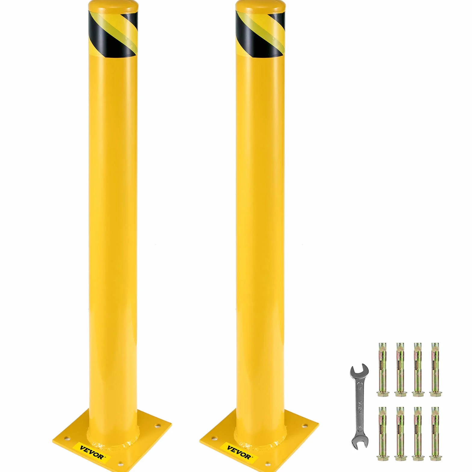 VEVOR Bolardo de Seguridad 122x14 cm 2 Piezas Tubo de Acero Recubrimiento de Polvo Amarillo Barrera de Seguridad