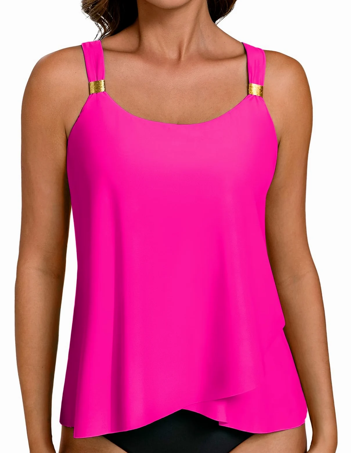 Hanna Nikole Tankini Top Mujer Tirantes Ajustables Traje Baño Dobladillo Fluido Cuello U