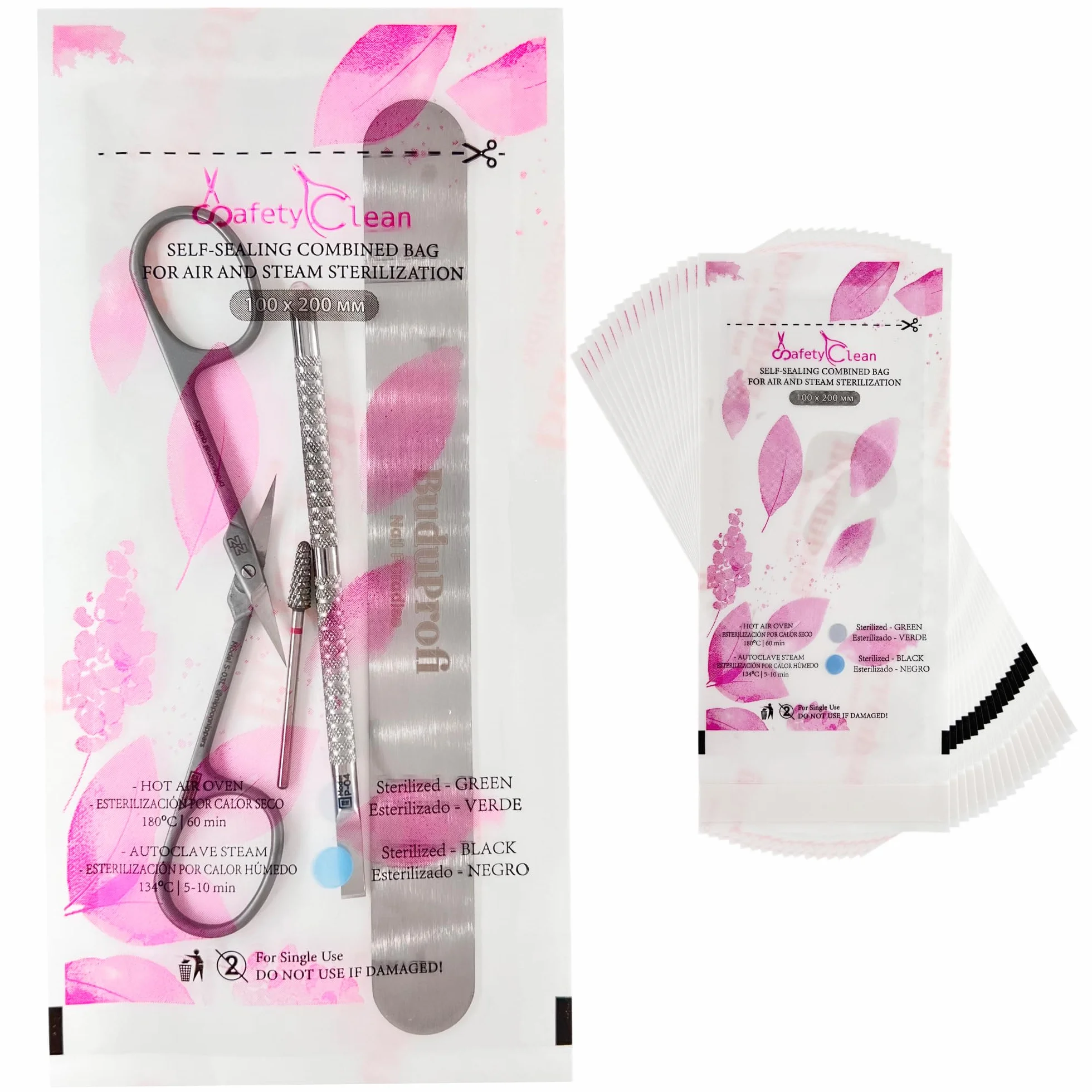 Safety Clean Bolsas de Esterilización Transparentes Indicador Autoclave Manicura Pedicura