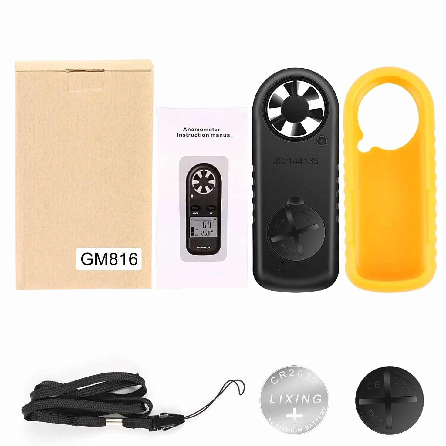 Anemómetro Portátil Digital, Medidor de Velocidad del Viento con Retroiluminación LCD, Modo MAX/Promedio/Actual