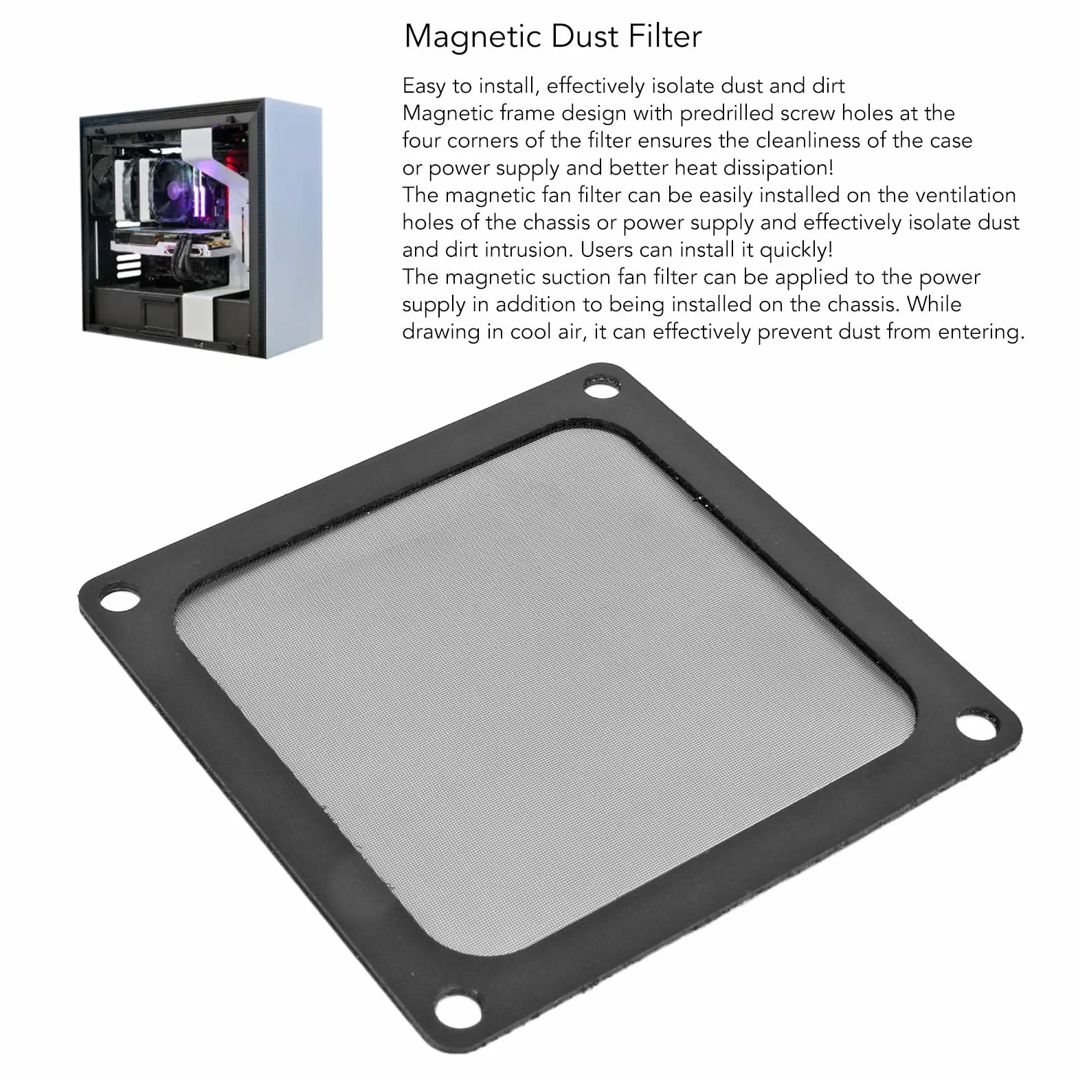 Filtro de Malla Antipolvo para Caja de PC, 5 Unidades 80x80 mm, Marco Magnético, Cubierta a Prueba de Polvo