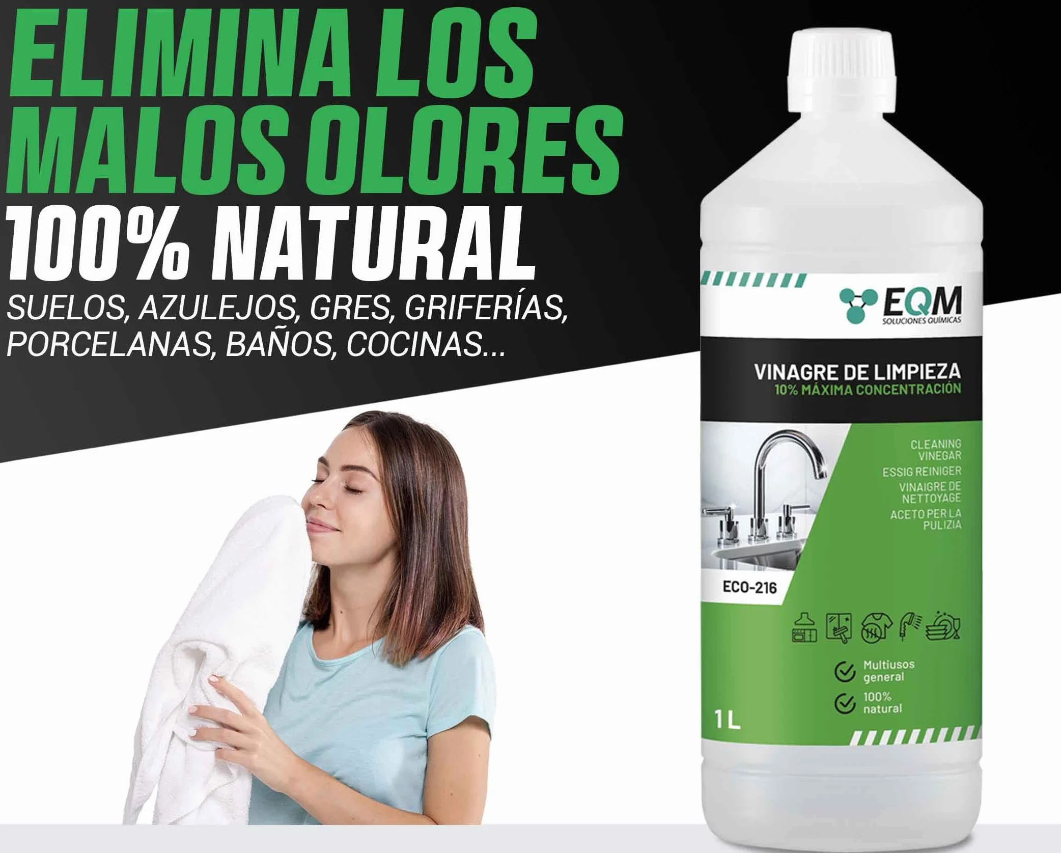 Vinagre de Limpieza Concentrado 1L 10º Acidez 100% Natural Limpiador Multiusos Hogar