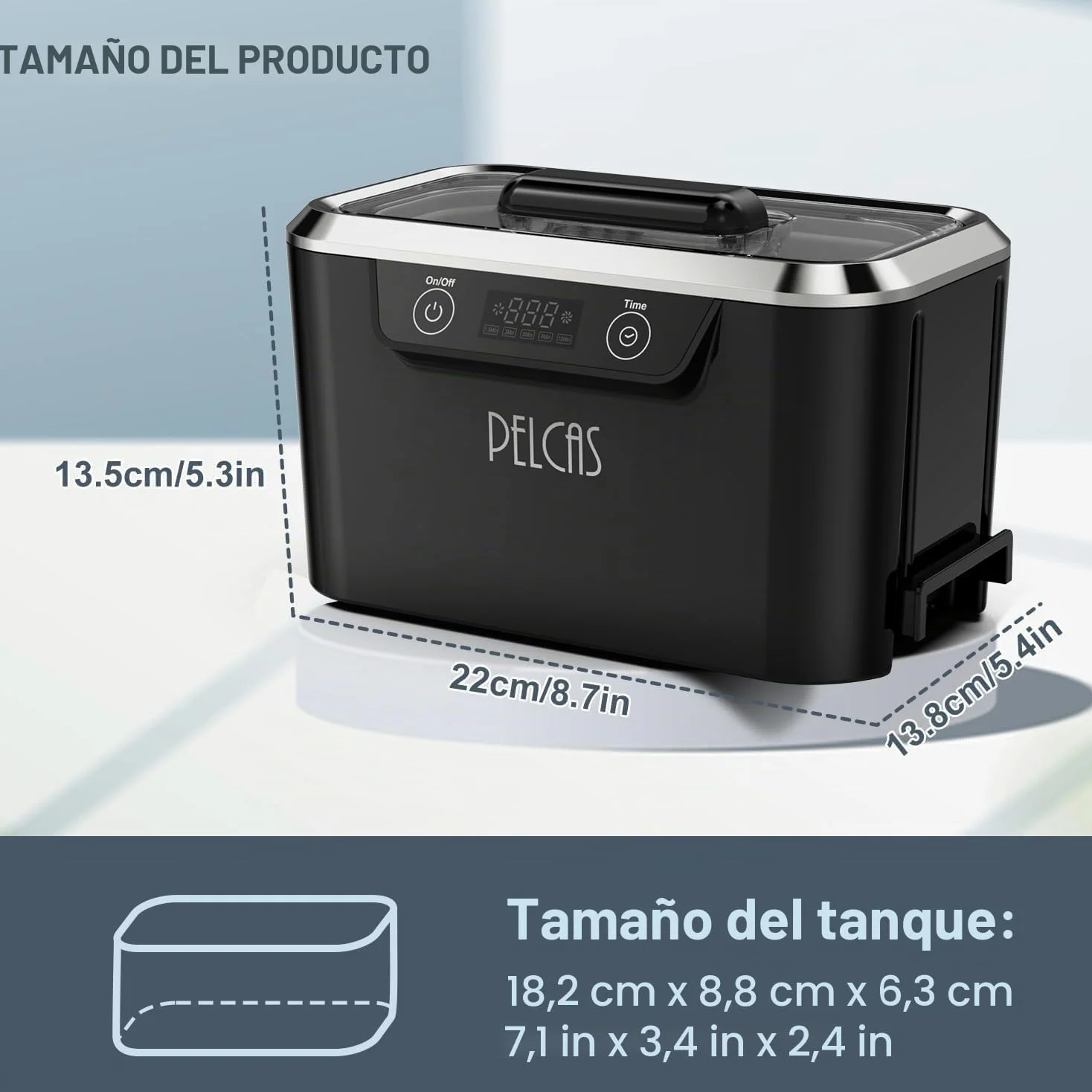 PELCAS Limpiador Ultrasonidos con Transductores Duales Limpiador Ultrasónico 800ML 42KHz con Pantalla Táctil y 5 Configuraciones de Tiempo para Anteojos, Relojes, Joyas, Dentaduras Postizas (Negro)