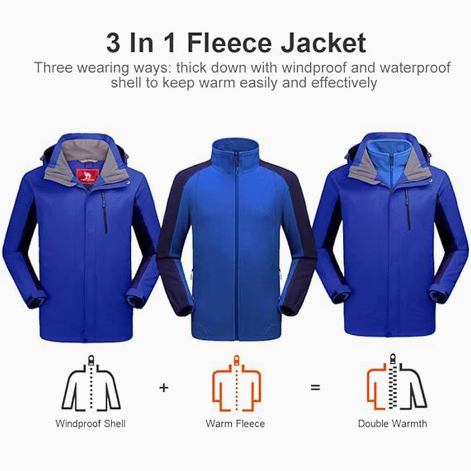 Chaqueta de Esquí para Hombre Chaqueta de Invierno Impermeable 3 en 1 Chaqueta para La Nieve Capucha Resistente Al Viento con Abrigo Interior de Forro Polar Cálido,E-XXL