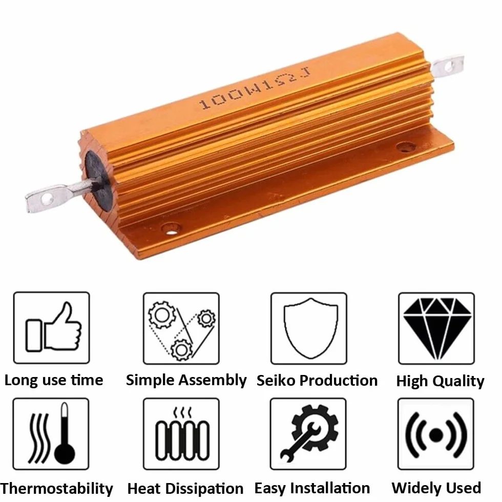 ETOPARS 100W 1 Ohm Resistencia 5% Aluminio Carcasa Bobinado Chasis Montado Resistencias de Carga