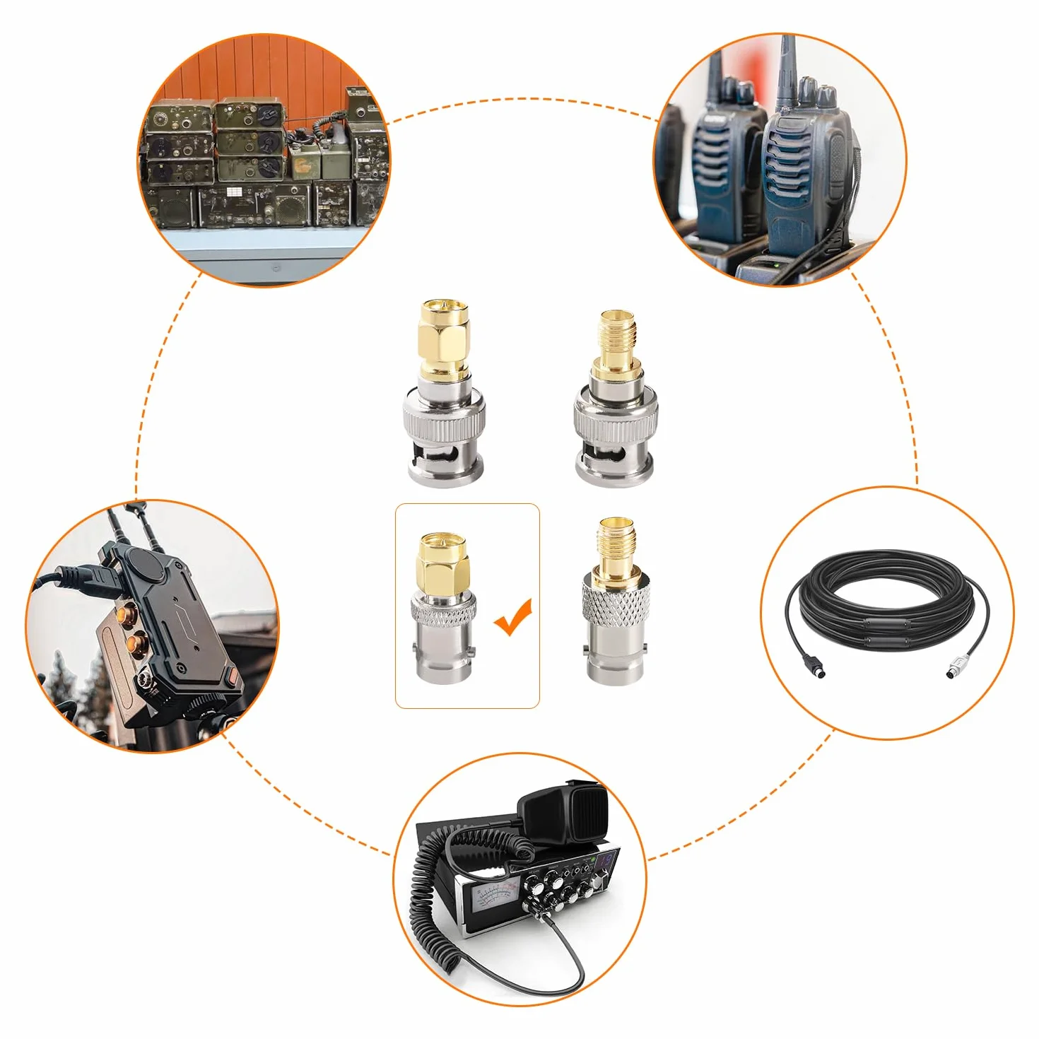Adaptador BNC a SMA Macho, Conector Coaxial Hembra, para Antenas WiFi