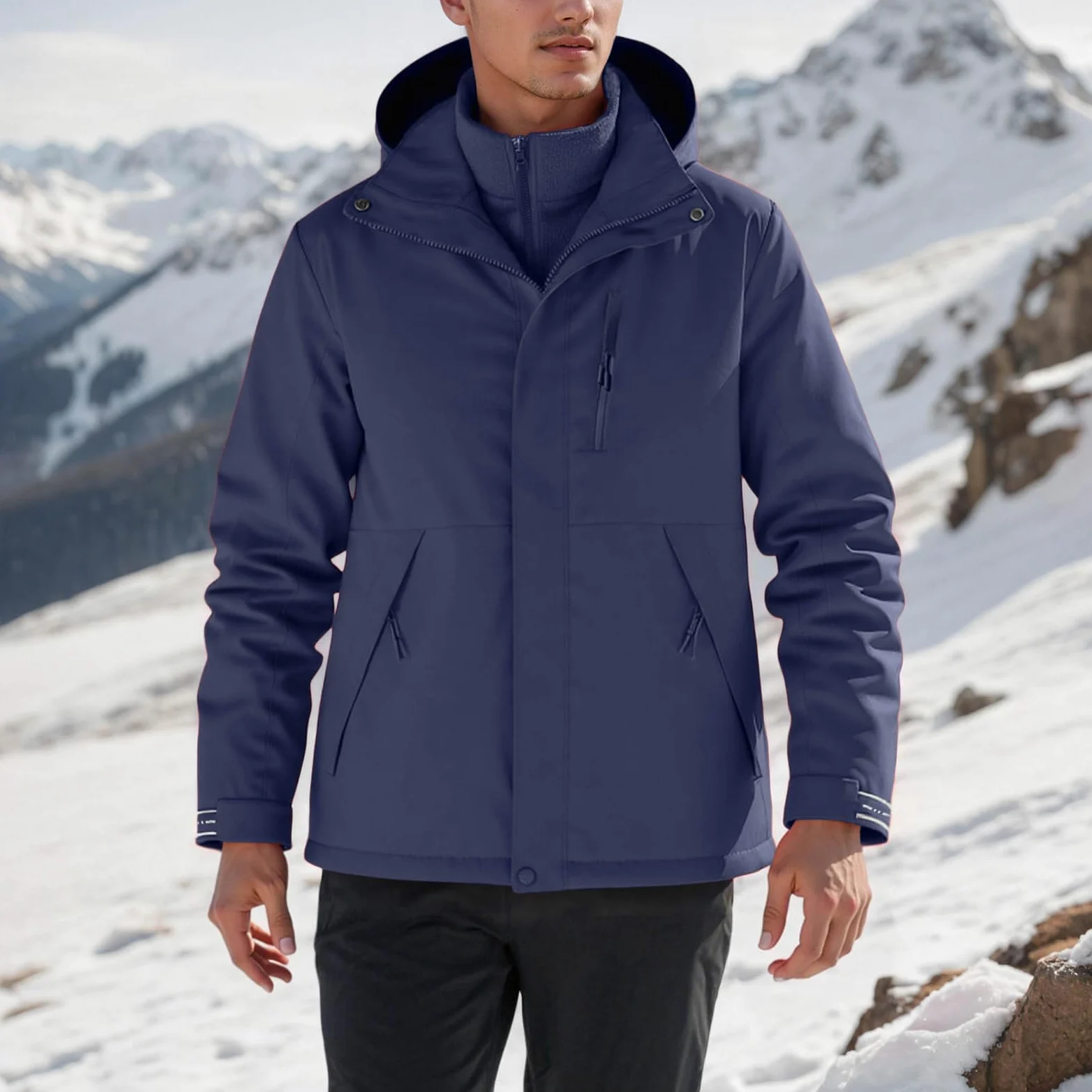 Generisch 2026 Chubasquero Chaqueta térmica para hombre, abrigo desmontable con forro polar para exteriores, para senderismo, camping, ropa casual