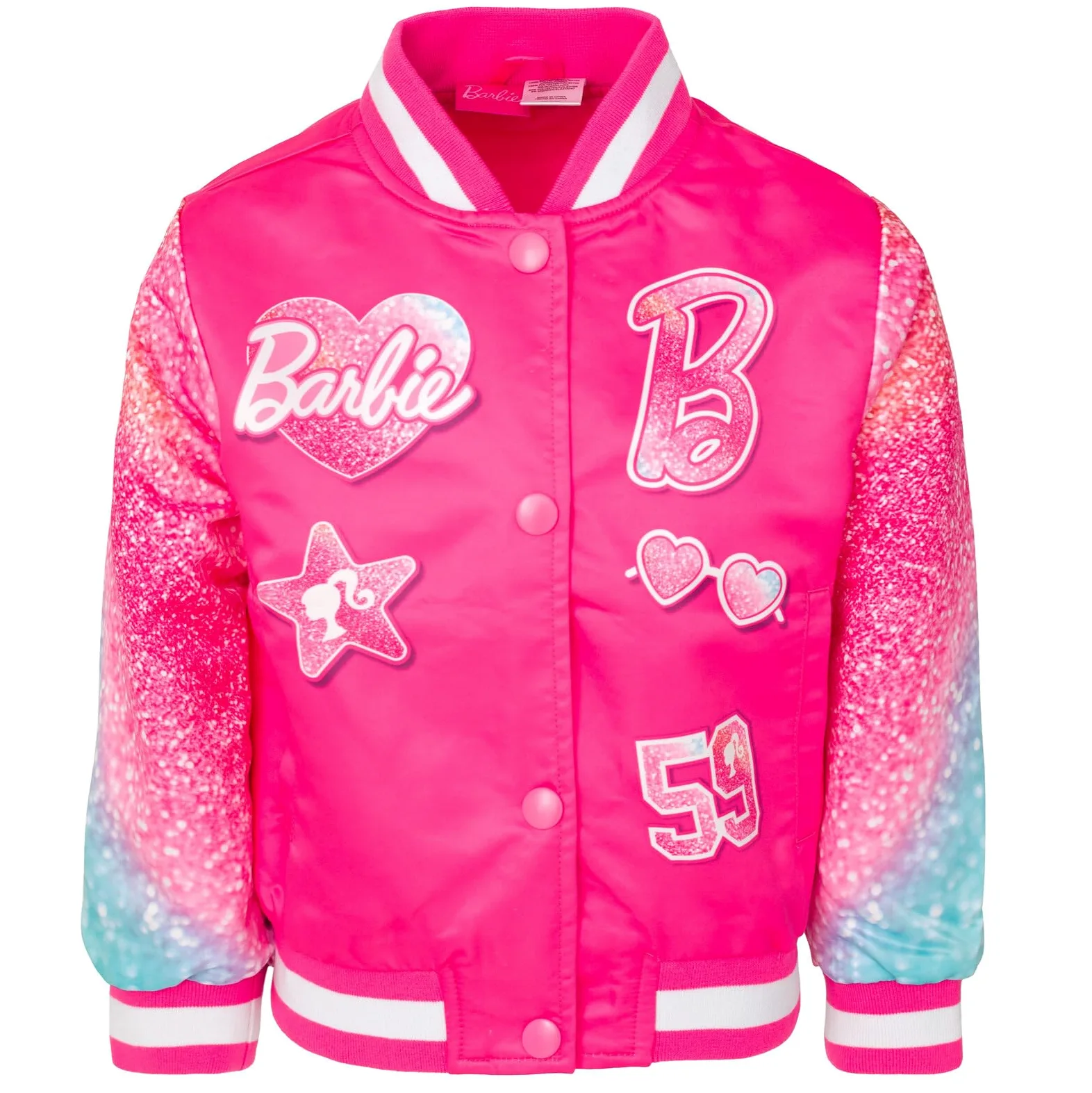 Barbie Chaqueta bomber universitaria para niñas, tallas de niño pequeño a niño grande (4-14-16)