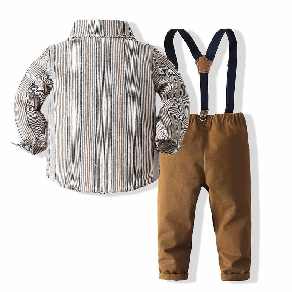 YUN HAO Ropa para bebé niño con corbatín, camisas y pantalones de tirantes, 3 piezas