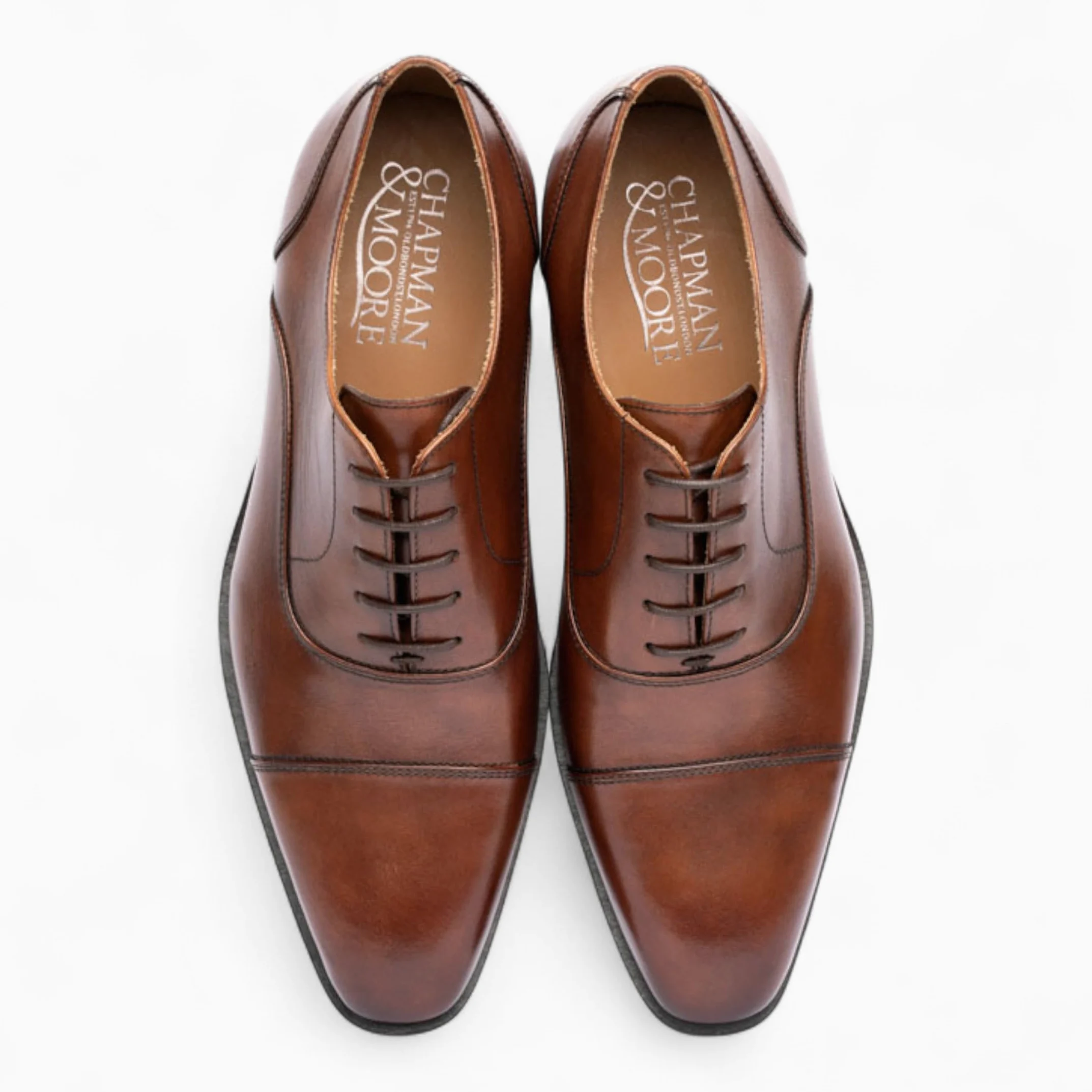 Chapman & Moore - Zapatos de vestir Oxford de cuero liso marrón para hombre