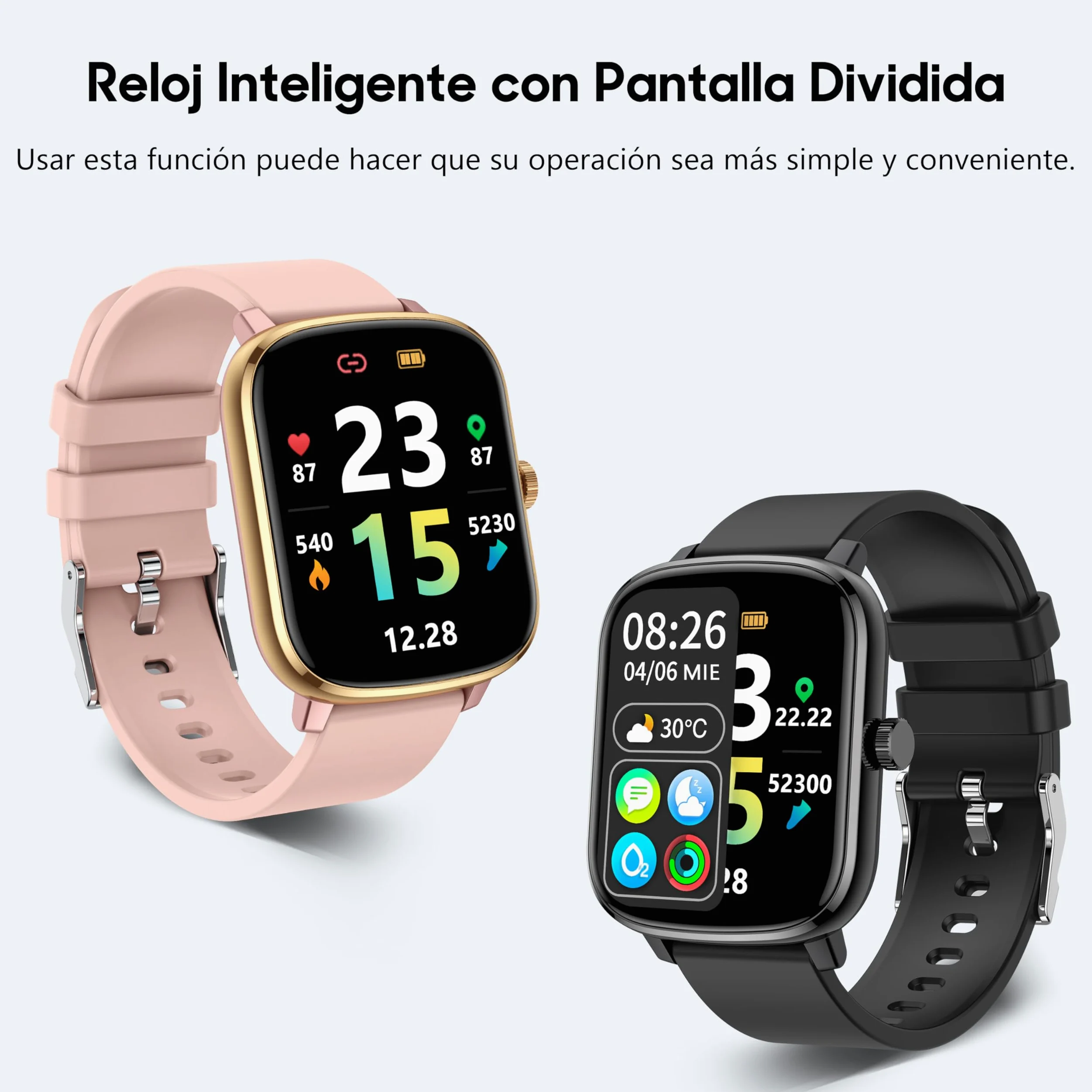 KALINCO Reloj Inteligente Mujer Hombre, 1,69” Smartwatch con Presión Arterial Whatsapp Notificación Frecuencia Cardíaca SpO2 Sueño Podómetro Pantalla Dividida Reloj Deportivo para Android iOS