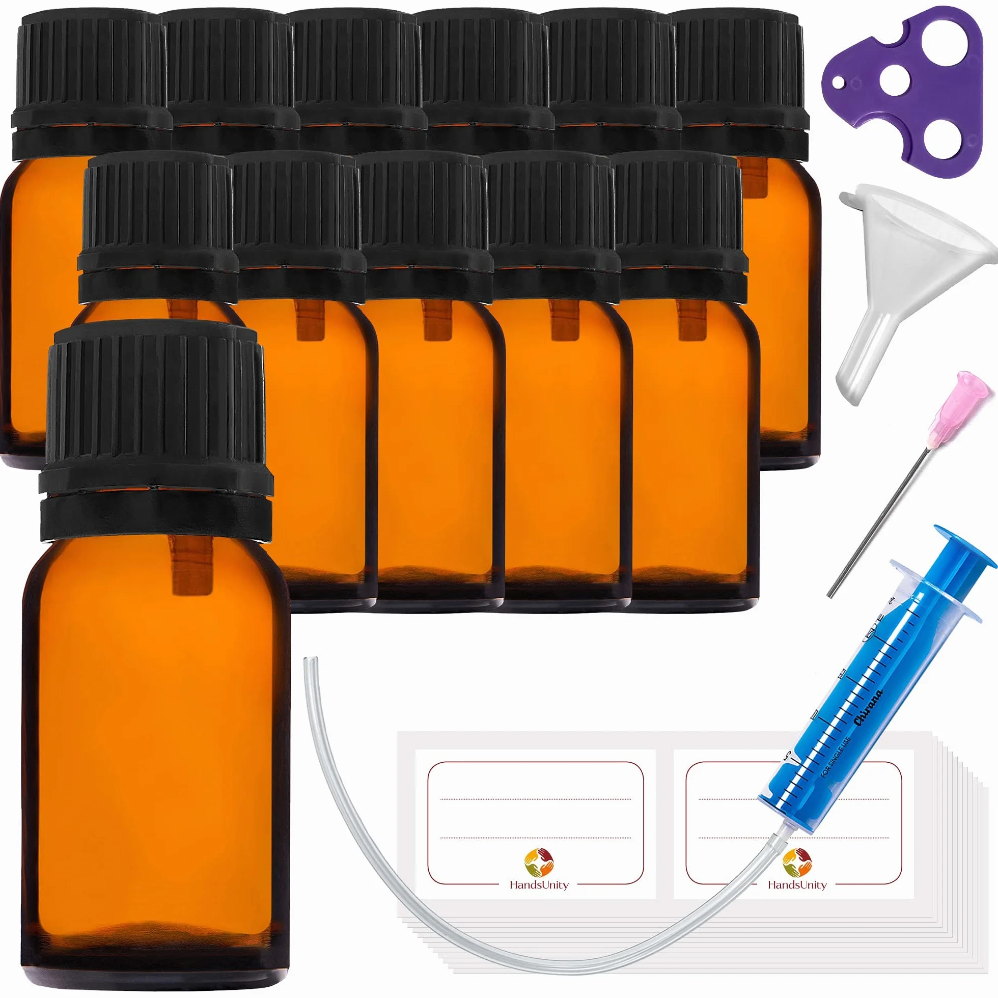 Botella Gotero 10ml 12 Piezas Frasco Vidrio Ámbar con Tapón Gotero Negro Marrón Set 30 Accesorios