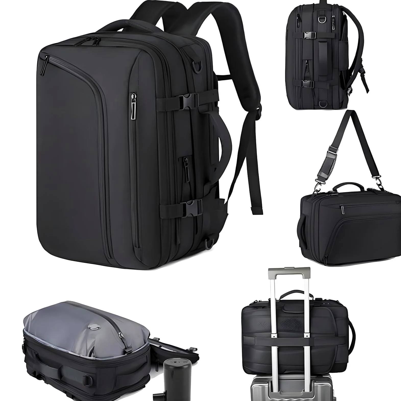 Mochila de Viaje con Compresión Al Vacío Bolsas de Almacenamiento al Vacío | Equipaje De Cabina Ligero Para Avion, Organizacion De Ropa En Viajes Largos, Maleta De Negocios Y Ahorrador De