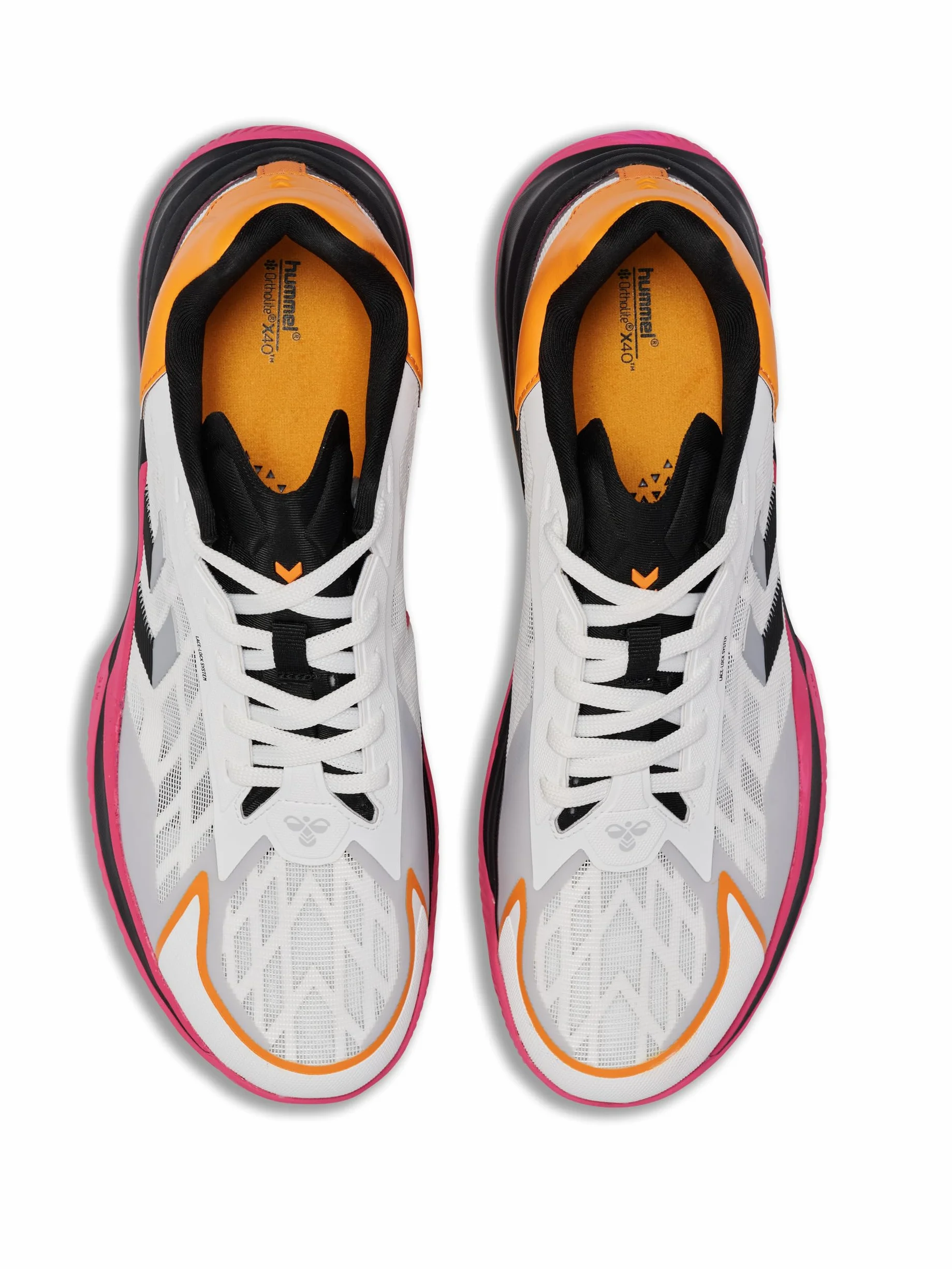 hummel HB TopFlight Pro Zapatillas de balonmano para interiores blanco rosa naranja