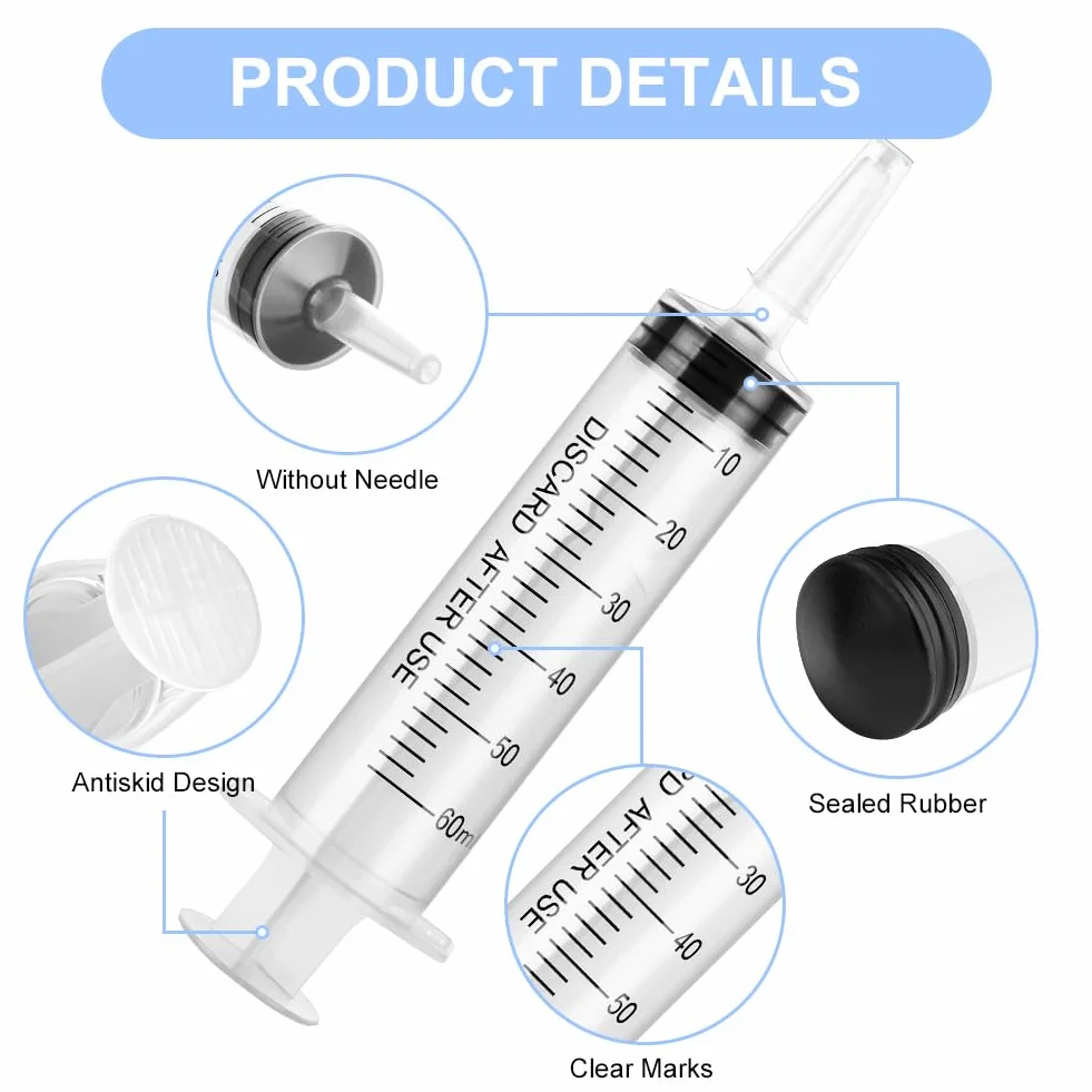 OFFCUP Jeringa de Plástico 60ml 4pcs Jeringas Medidoras con Tapa Reutilizable para Laboratorios