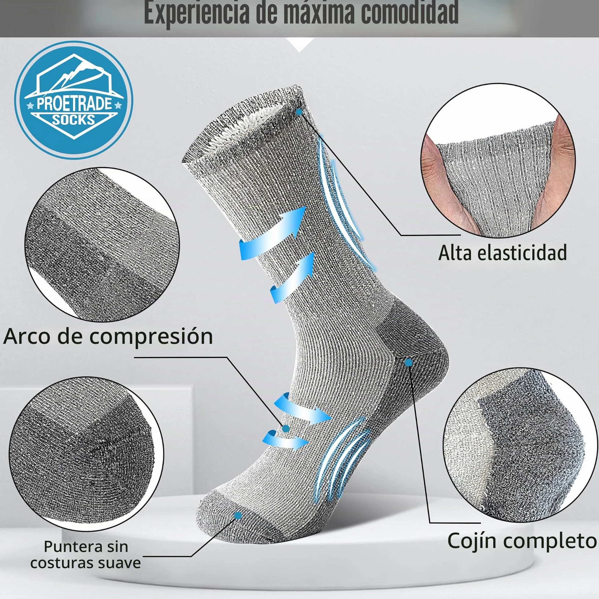 PROETRADE Calcetines Térmicos Lana Merino 4 Pares, Invierno Gruesos Cálidos Antiampollas Running Ciclismo Talla 36-46
