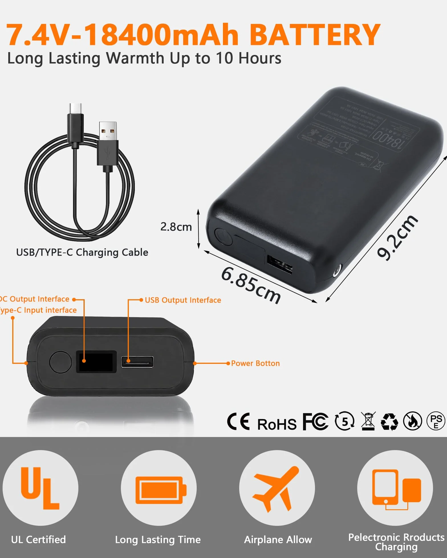 Chaleco Calefactable Hombre con 7.4V 18400mAh Bateria, Chaleco Calefactor de Invierno con 3 Ajustes de Temperatura Lavable para Esquí Camping Caza Pesca Moto