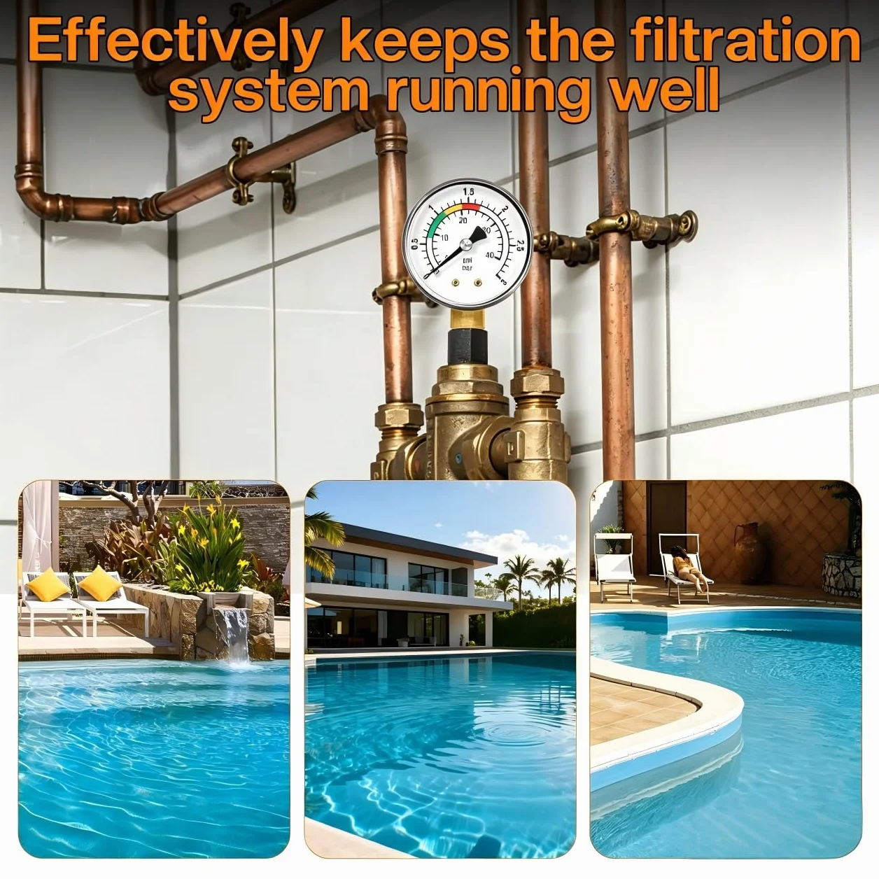 Manómetro de Presión de Agua 0-3BAR/PSI 1/4" BSPT Ø50mm para Filtro Bomba