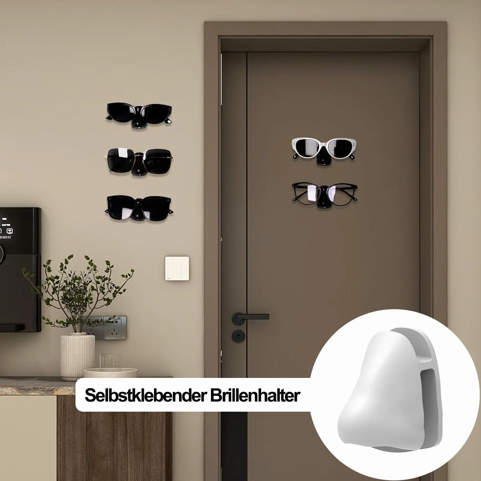 Soporte para gafas de pared autoadhesivo, 8 unidades, organizador de almacenamiento, negro