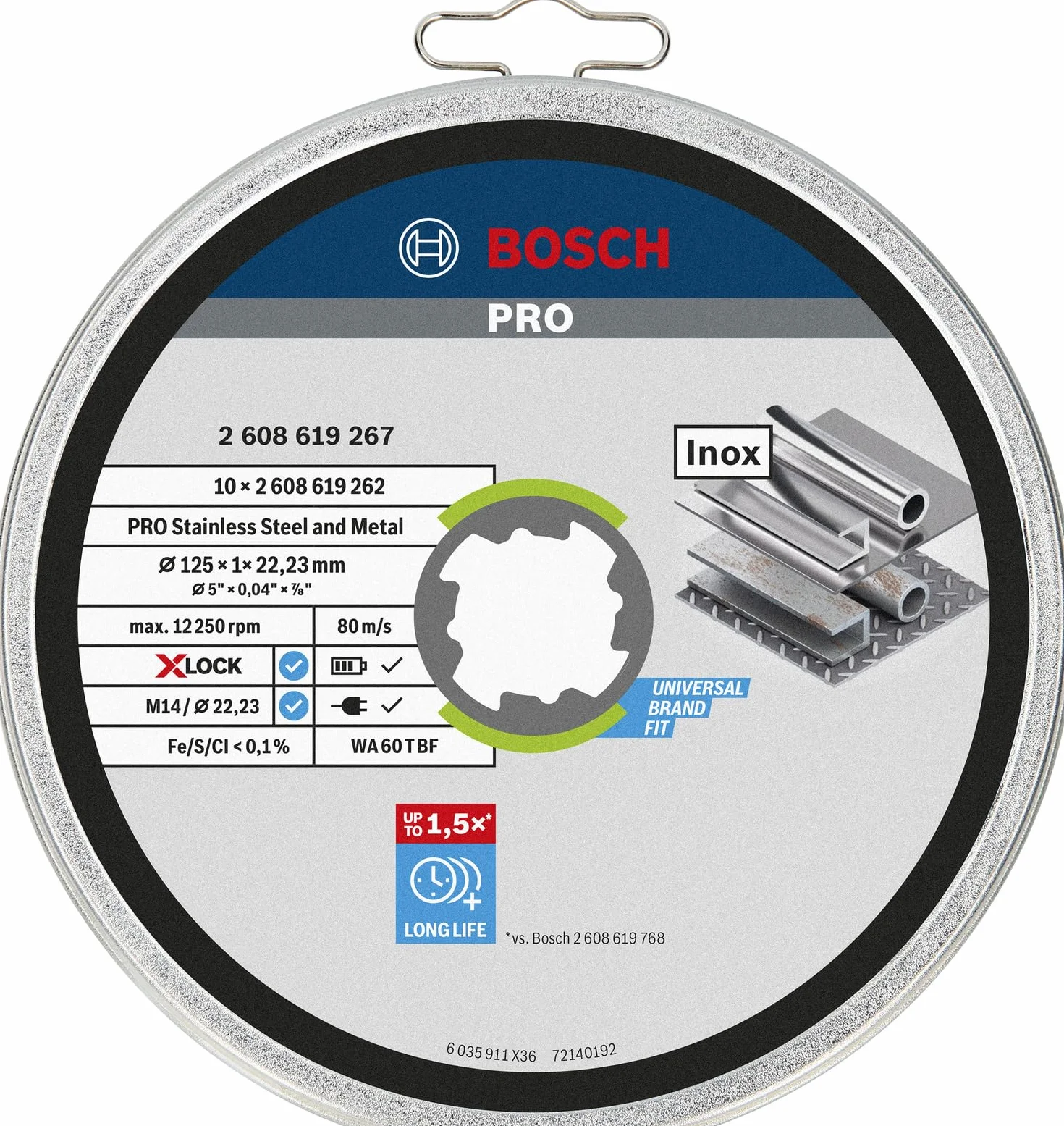 Bosch Professional discos de corte recto X-LOCK Ø125 mm inoxidable 22,23 mm grosor 1 mm