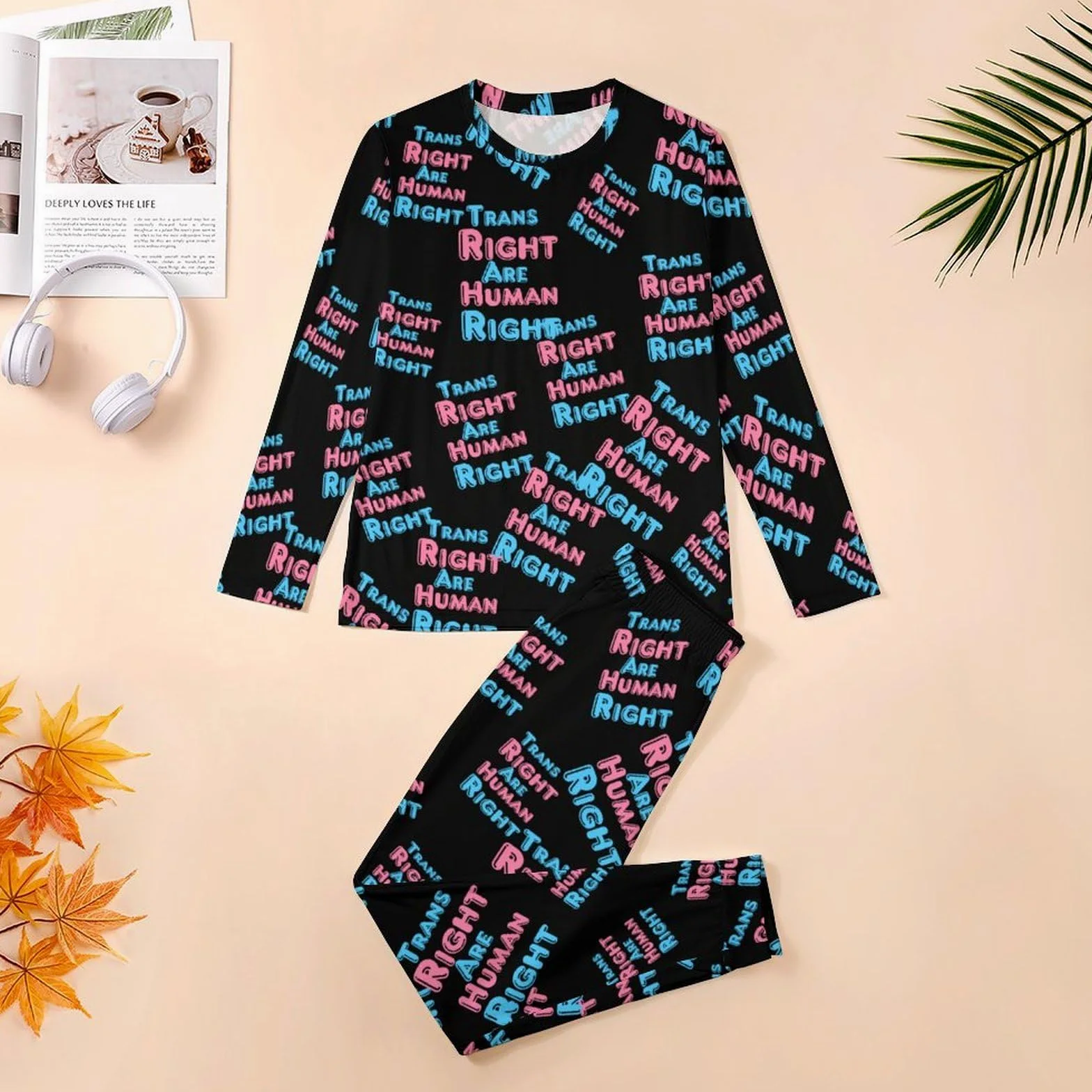 Trans Rights Are Human Rights - Conjunto de pijama para hombre, cuello redondo, ropa de dormir larga, 2 piezas