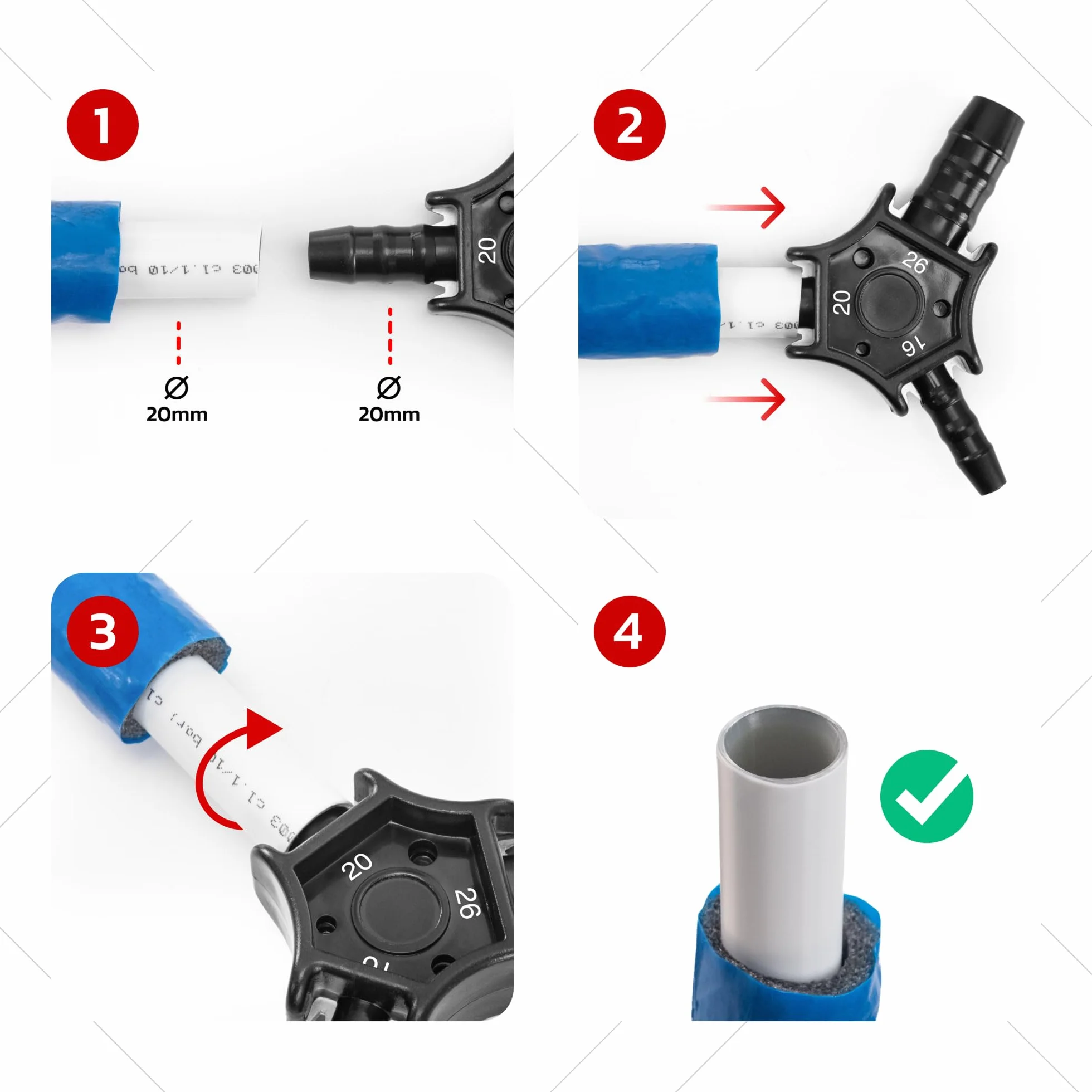Calibrador Multicapa Ø16-26 mm 3 en 1 para Tubos PEX PER Escariador y Desbarbador