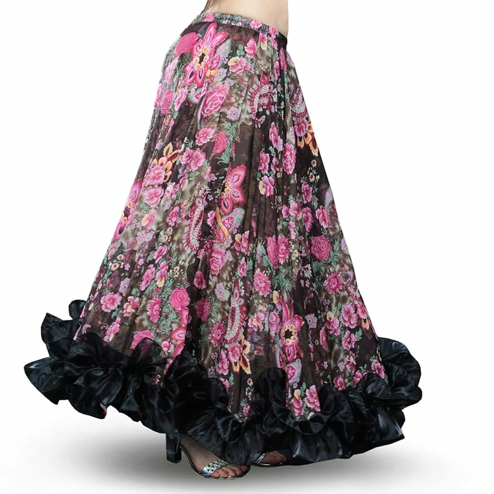 ROYAL SMEELA Falda de Gasa Baile Vientre para Mujer Full Voile Estilo Tribal Faldas de Flamenco Bohemio 360/720 Grados Floral Falda Danza Flamenca Faldas Danza del Vientre Trajes Danza del Vientre