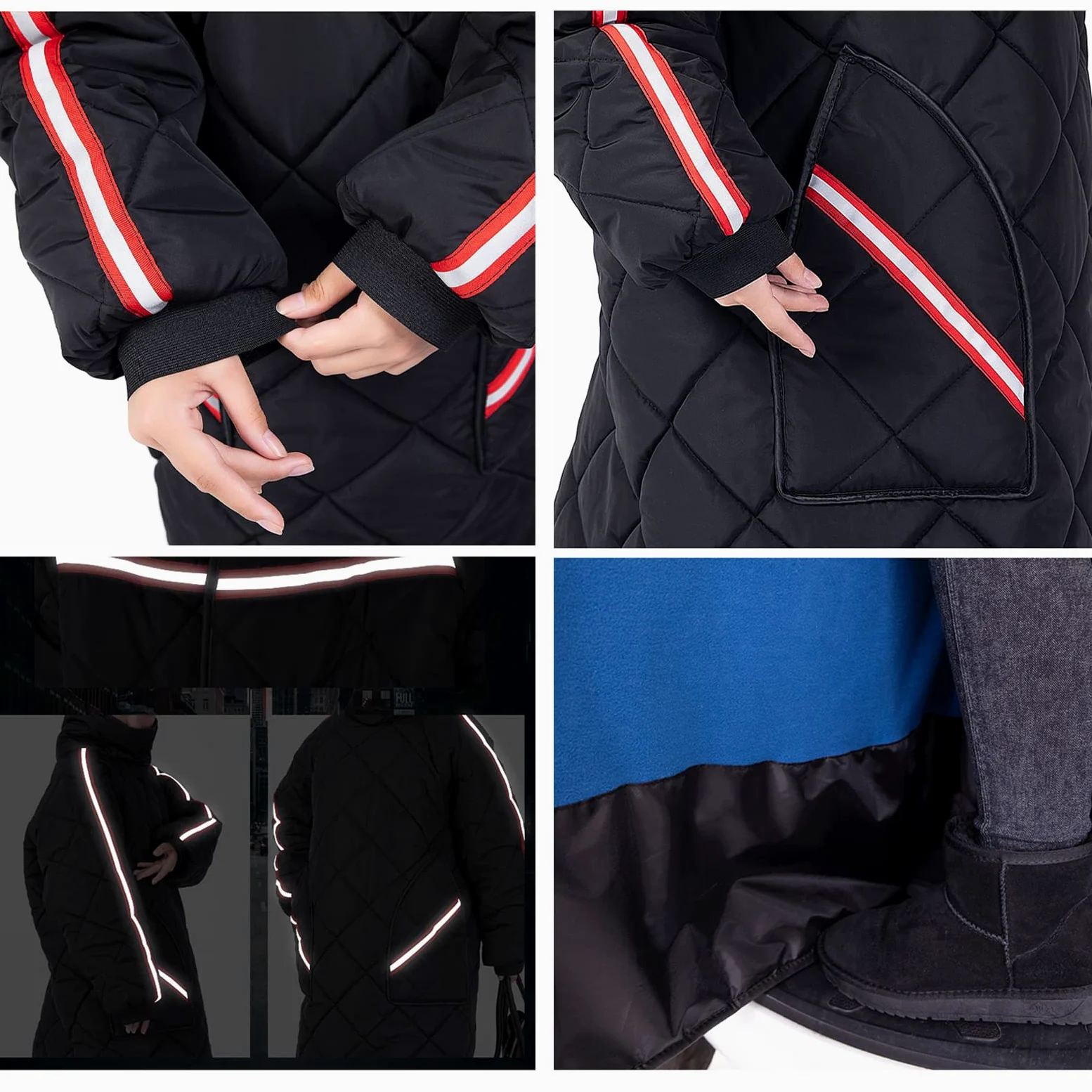 TEMKIN Manta para Silla de Ruedas Ropa Abrigada Invierno a Prueba de Viento e Impermeable de la Cabeza a los pies para sillas de Ruedas, Motocicletas y Bicicletas,Negro,L