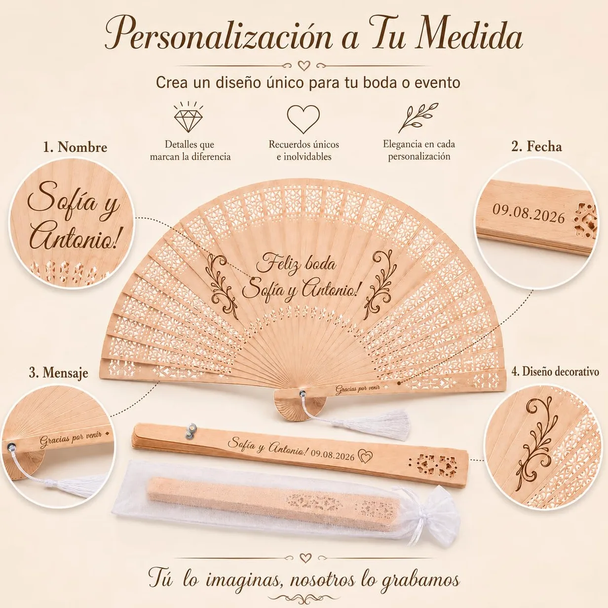 100pcs Abanicos Boda para Invitados Personalizados, Abanicos de Madera para Bodas con Nombre o Texto, para Recuerdos para Invitados, Decoraciones para Fiestas Y Diversas Actuaciones