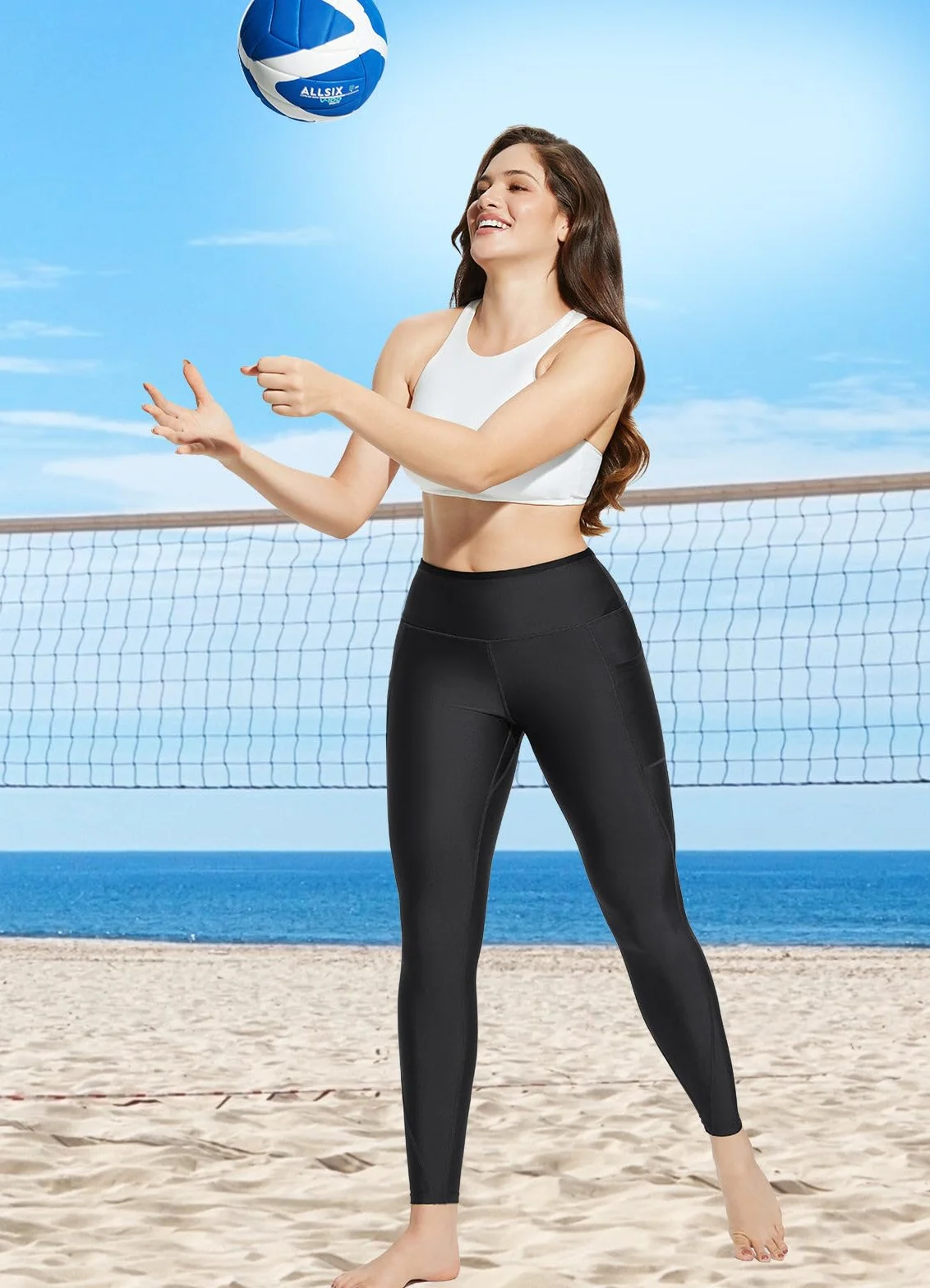 BALEAF Leggings de natación mujer con bolsillos cremallera UPF 50+