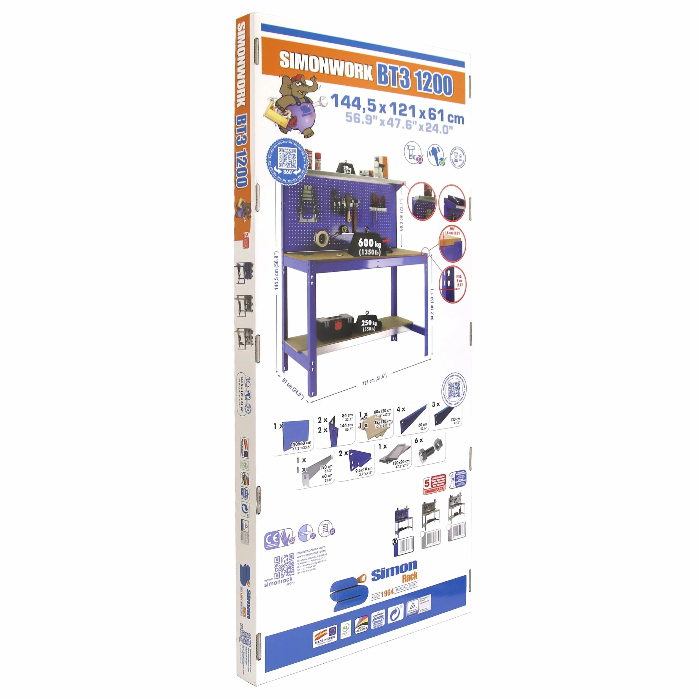 Simon Rack Mesa de Trabajo Taller 400 kg 1445x910x610 mm Antracita/Madera BT3