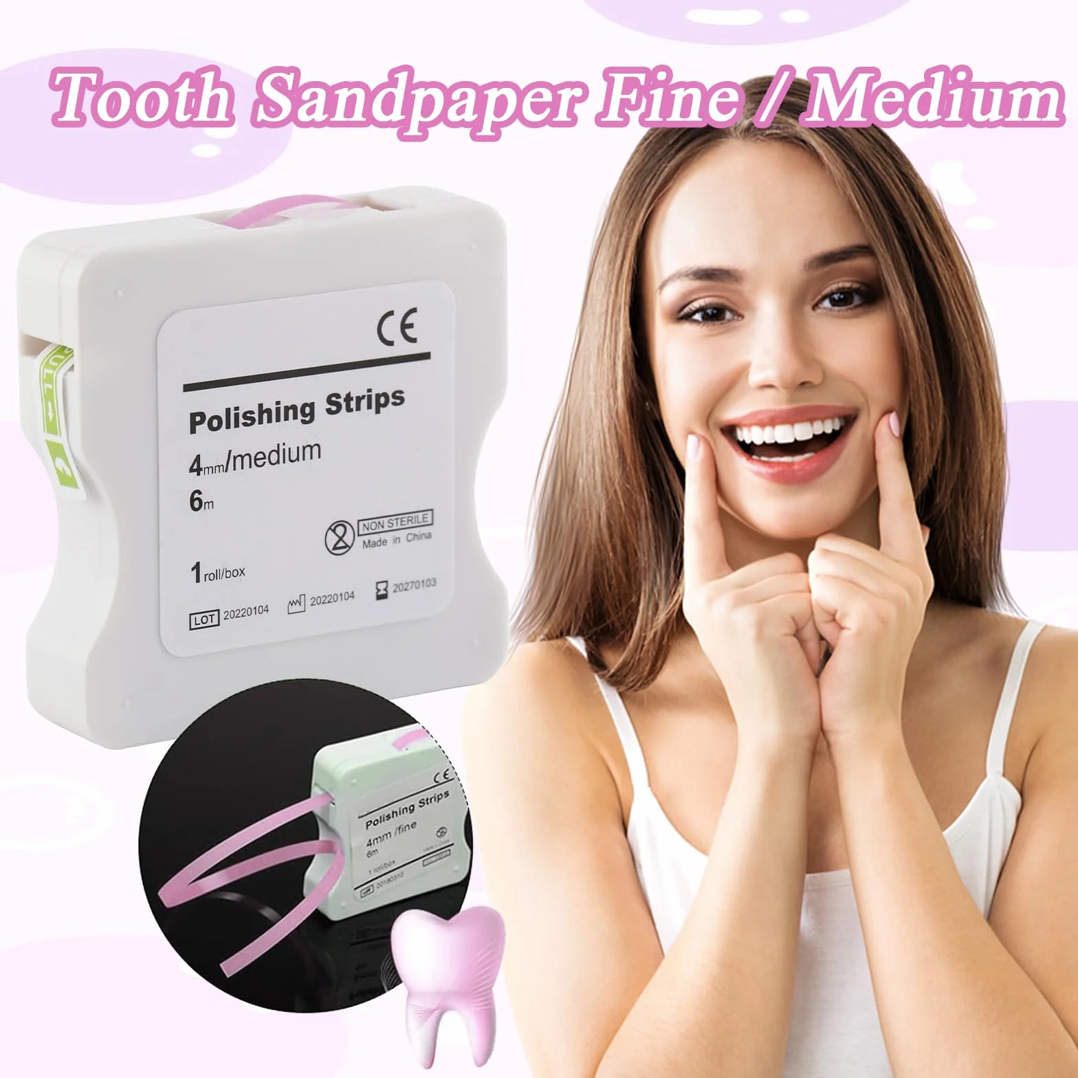 Papel de lija dental 4 mm ancho 6 m/rollo pulidora interdental herramientas de lijado rosa
