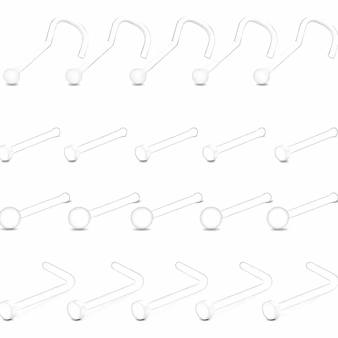 20pcs Claro Anillo de la Nariz de la Nariz Stud Retenedor - Piercings de Nariz, Plástico en Forma de L Anillos de la Nariz Sacacorchos Anillos Piercing Joyería para Mujeres Hombres, 20G