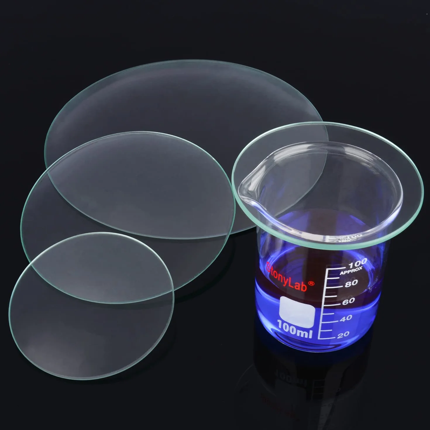 Vidrio de Reloj Borosilicato 70 mm Borde Molido, Paquete de 10, Cubiertas para Laboratorio y Escuela