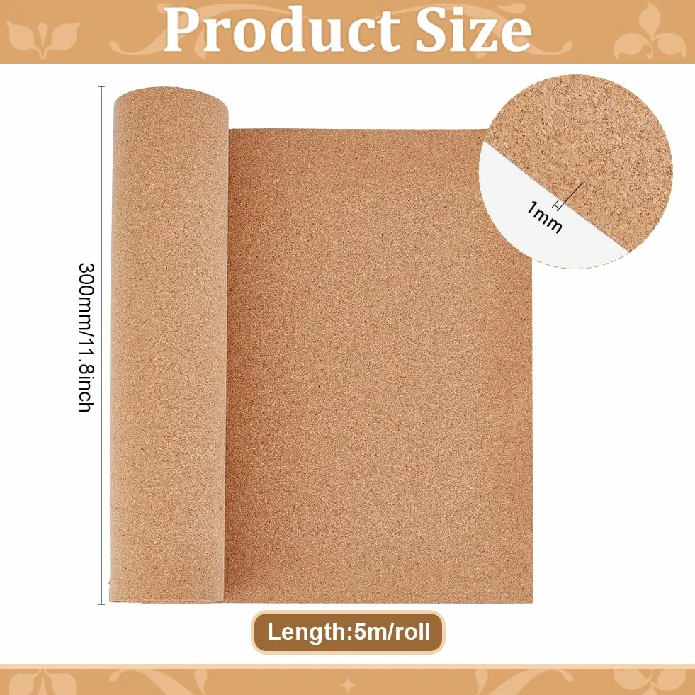 BENECREAT Rollo de Corcho Natural 5 m x 30 cm para Decoración de Paredes y Tablón de Anuncios