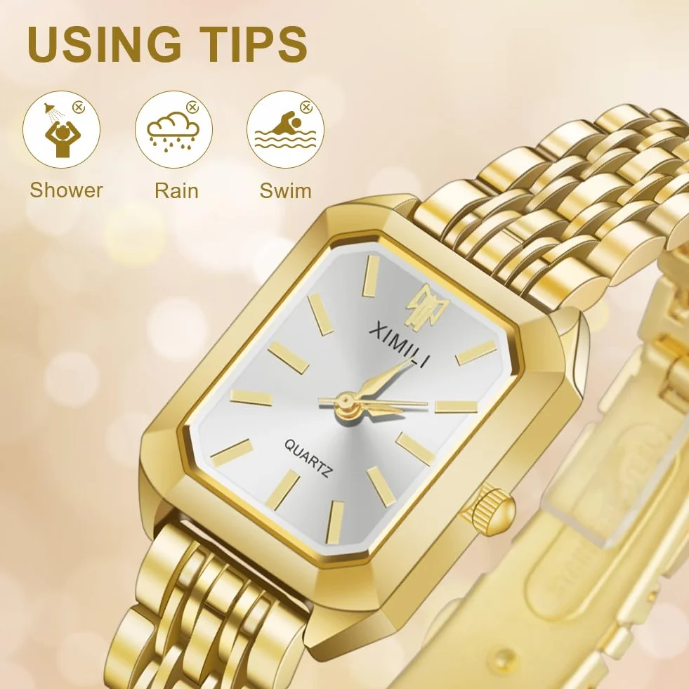 OFFCUP Reloj Analógico para Mujer de Cuarzo con Correa en Acero Inoxidable, 32mm Clásico Relojes Cuadrado para Mujer, Reloj de Pulsera de Moda para Damas y Niñas, 3 Manecillas
