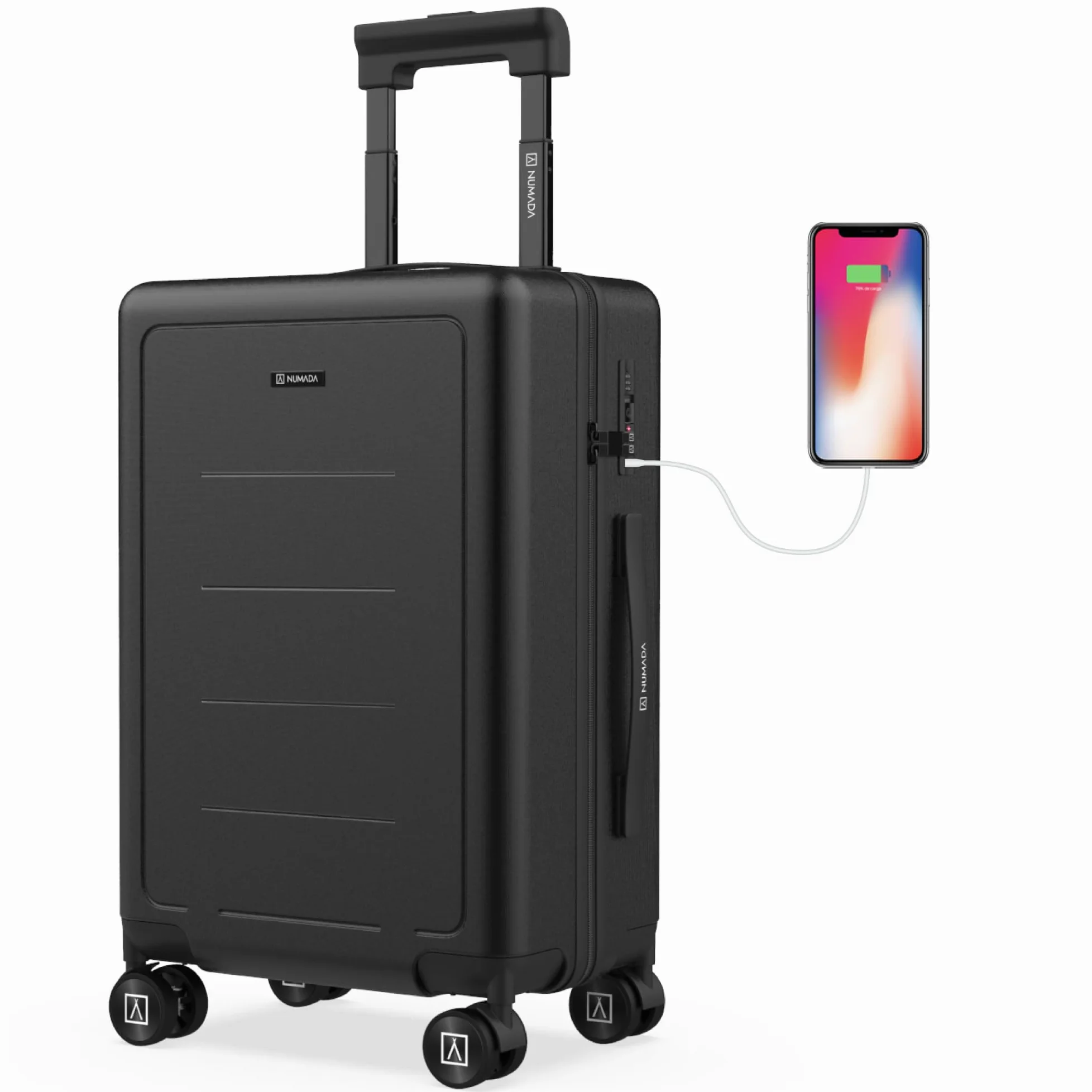 NUMADA - Maleta de Viaje Cabina PC + ABS (56x37,5x22cm) PackPro T40 con Cierre TSA y Carga USB. Maleta de Mano Rígida con 4 Ruedas 360, Extra de Refuerzo y Múltiples Compartimentos Interiores | Negro