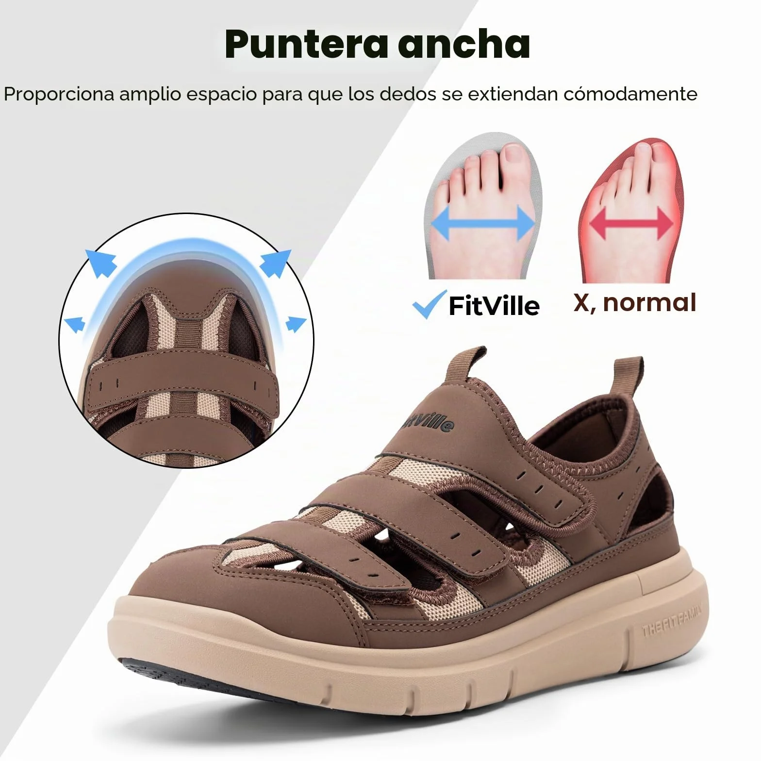 FitVille Sandalias Diabéticos Hombre Extra Anchas Sandalias Ortopédicas Cómodas para Ancianos Fascitis Pies Hinchados