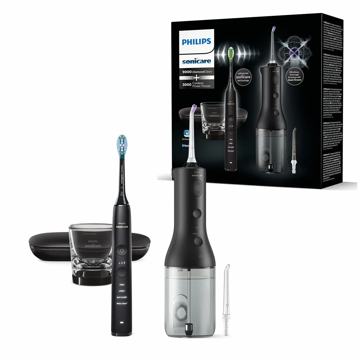 Philips Sonicare DiamondClean 9000 cepillo dental eléctrico e irrigador oral Power Flosser sin cable negro HX3886/43