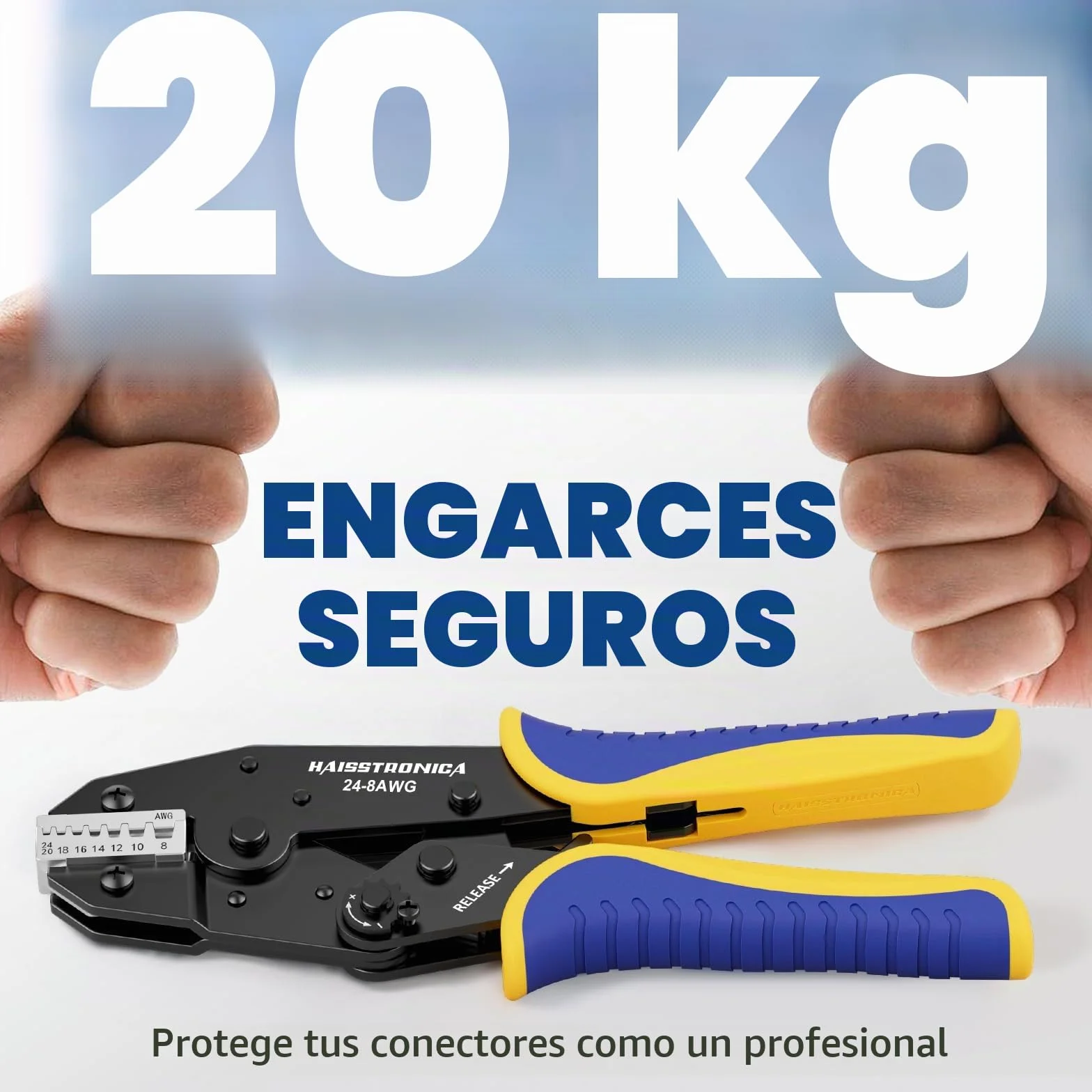 Crimpadora para Terminales de Cable Haisstronica 0,25–10 mm² (AWG24–8) Alicate de Crimpar