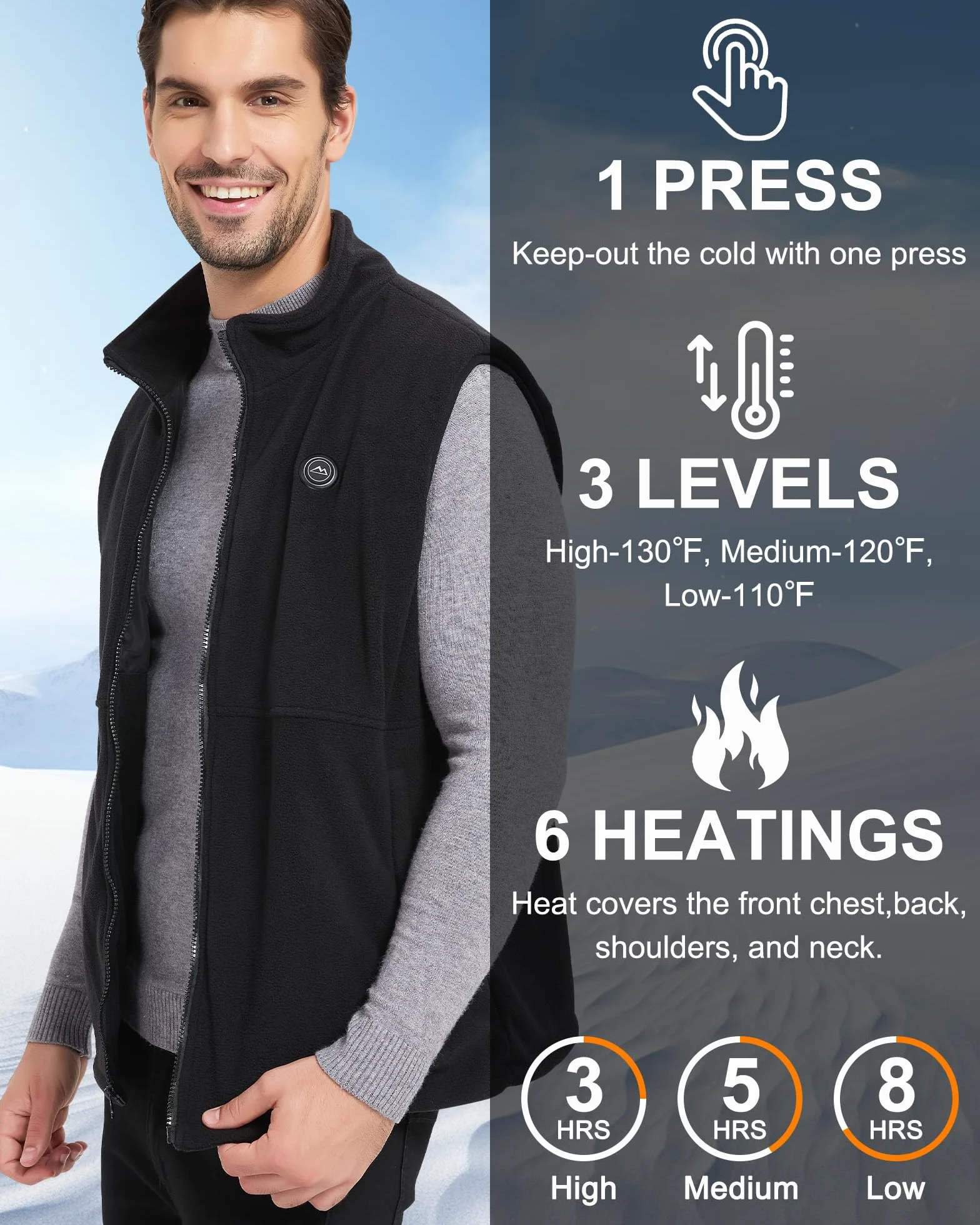 Chaleco Calefactable Hombre, Chalecos Calefactables Hombre,Forro Polar Chaqueta Calefactable Hombre,Chaleco Termico Electrico Con Bateria 10000mAh,Ligero Trabajo Al Aire Libre,Senderismo, Pesca