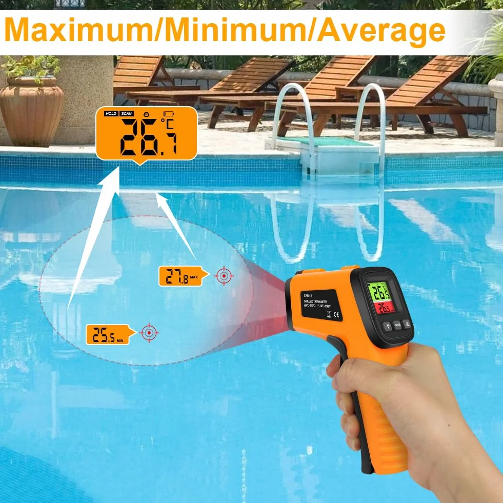Termómetro Infrarrojo -50°C ~ 550°C Láser sin Contacto Emisividad Ajustable Pantalla LCD