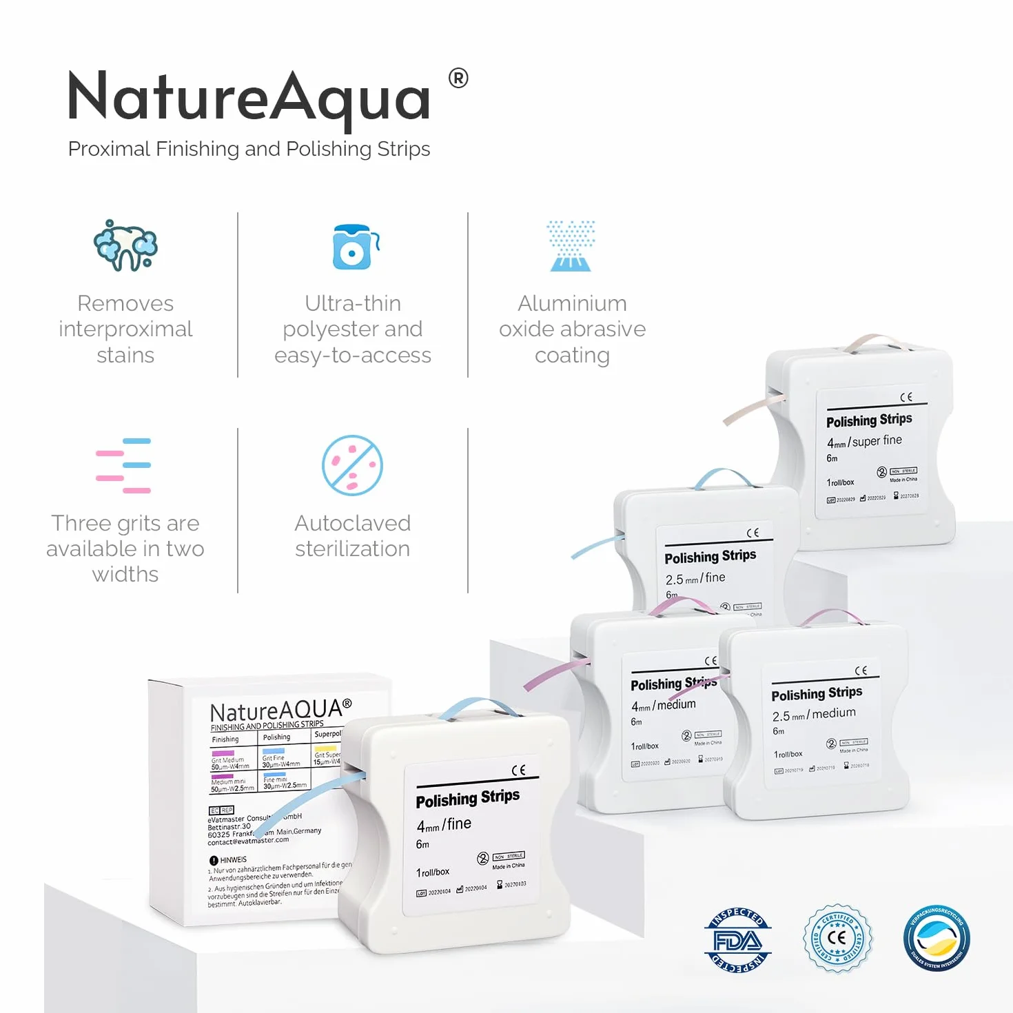 Papel de Lija Dental 50um 4mm 6M Rollos Caja NatureAqua Rosa