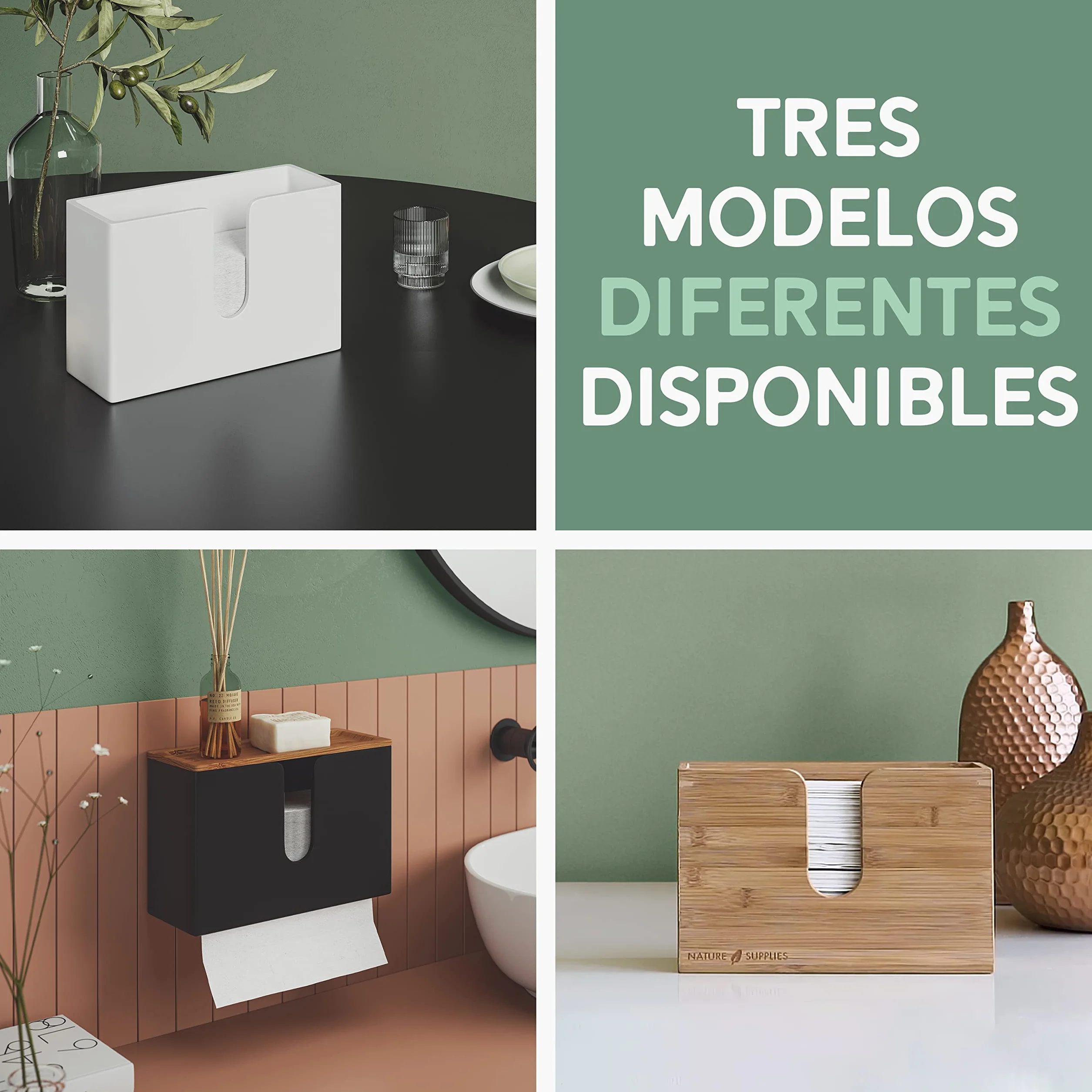 Nature Supplies Dispensador de Toallas de Madera de Bambú para Papel Secamanos Plegadas en C, Z e Intercaladas