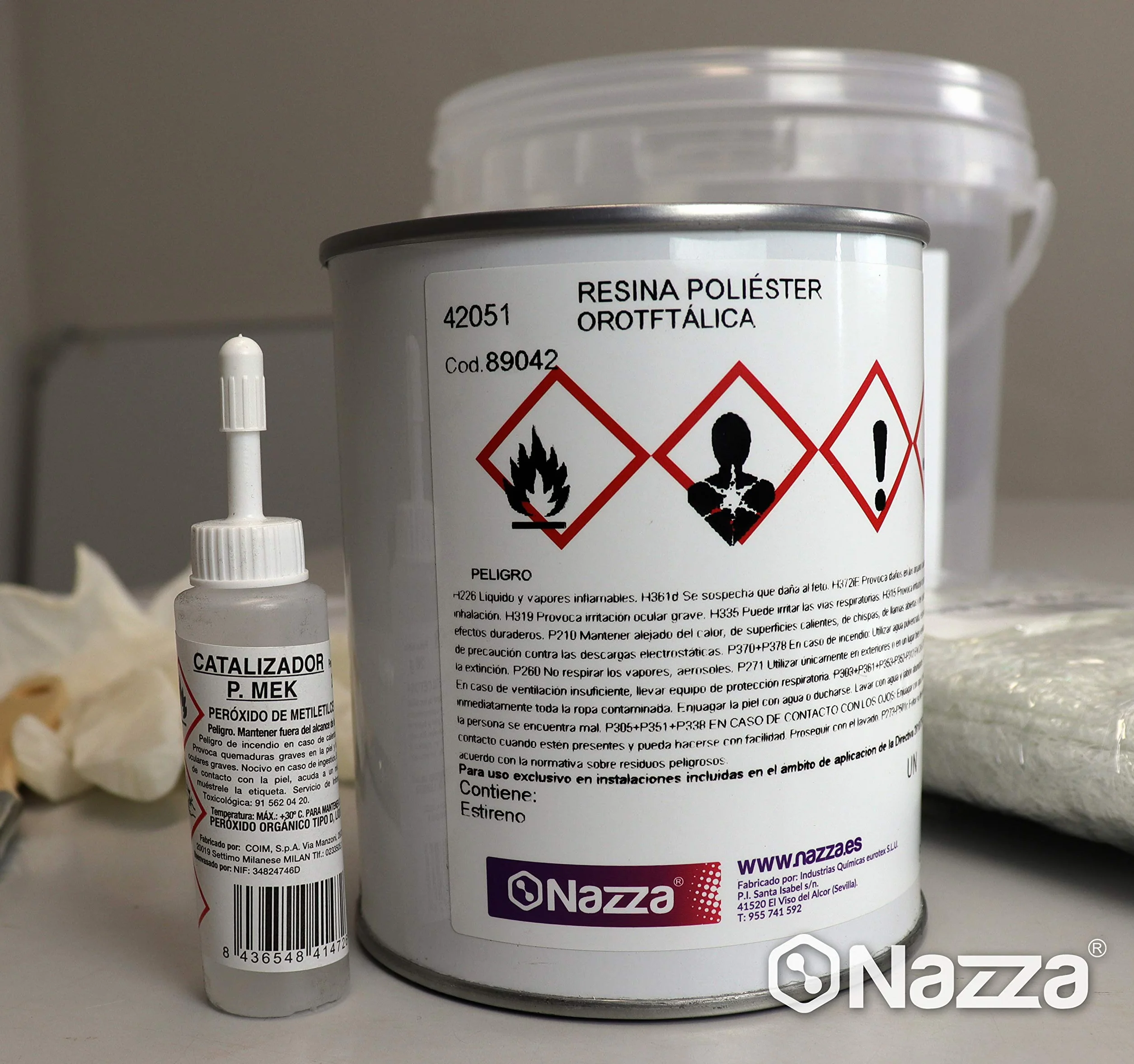 Kit de Resina de Poliéster 1 kg + Fibra de Vidrio Nazza Incluye Resina Peróxido de MEK Guantes Paletina Instrucciones Vaso