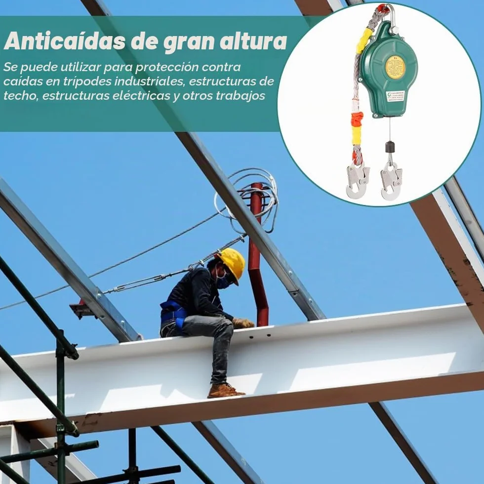 Dispositivo de seguridad de altura retráctil 10 m protección contra caídas carga máxima 150 kg